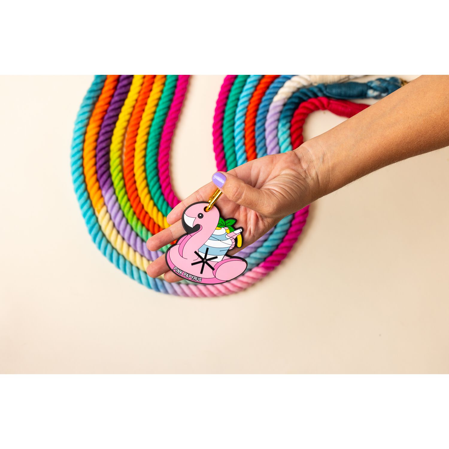 Pink Papyrus Flamingo Floatie Potty Pick Up Used Poop Bag Holder Dog Leash Attachment