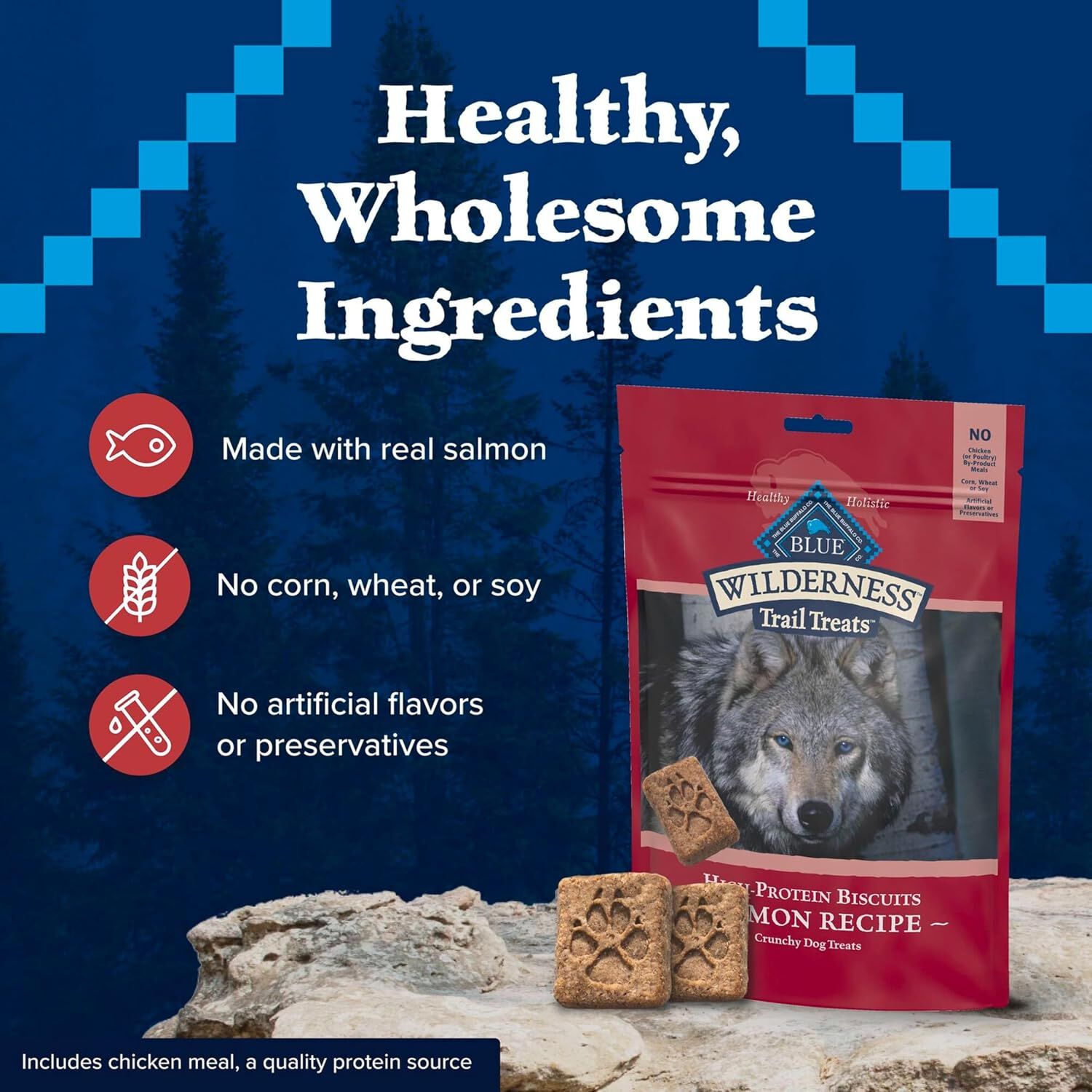 Blue Buffalo Wilderness Trail Treats Grain-Free Biscuits Salmon Recipe Dog Treats, 10-Oz