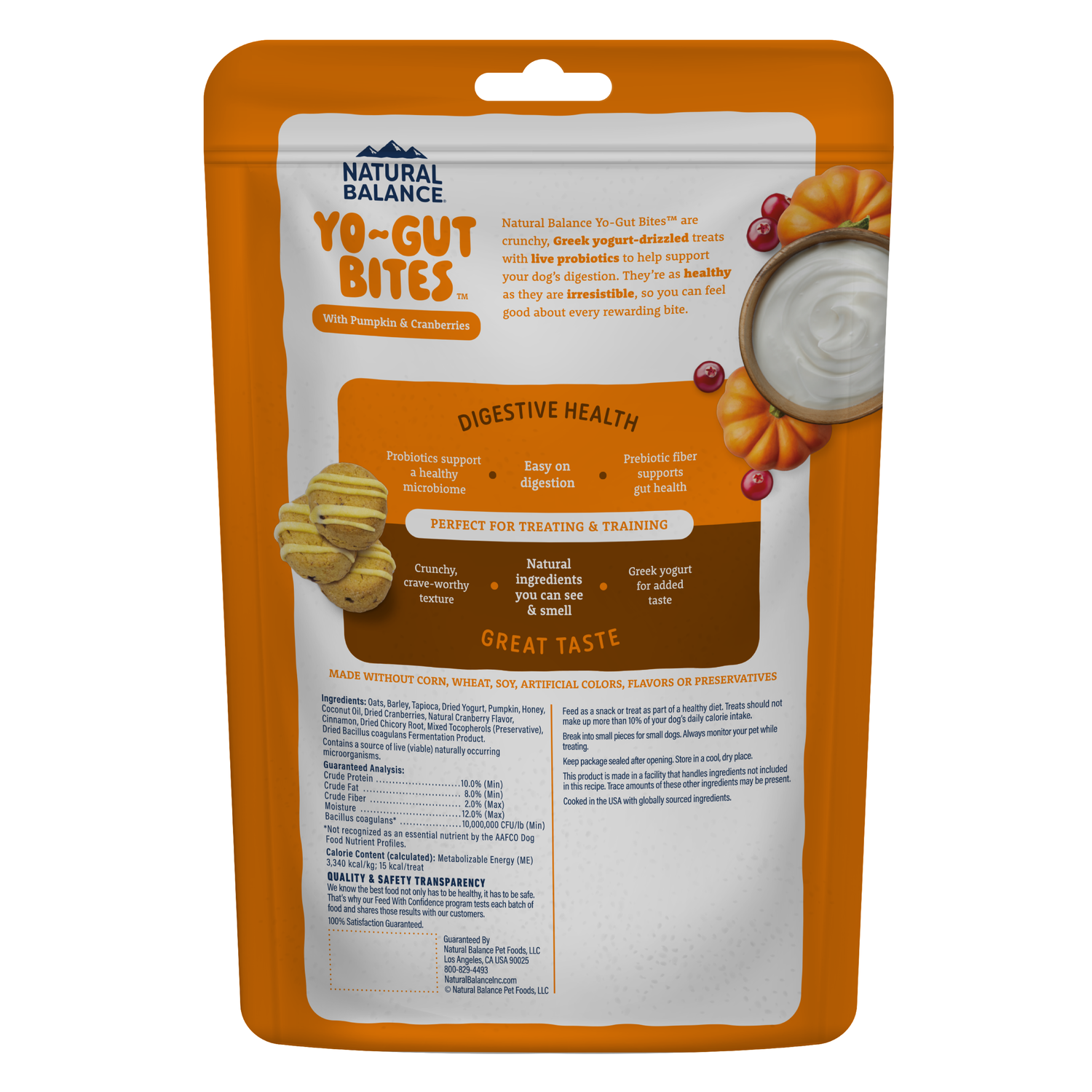 Natural Balance Yo-Gut Bites Biscuit Dog Treats, Pumpkin & Cranberries With Greek Yogurt Drizzle, 10-Oz Bag