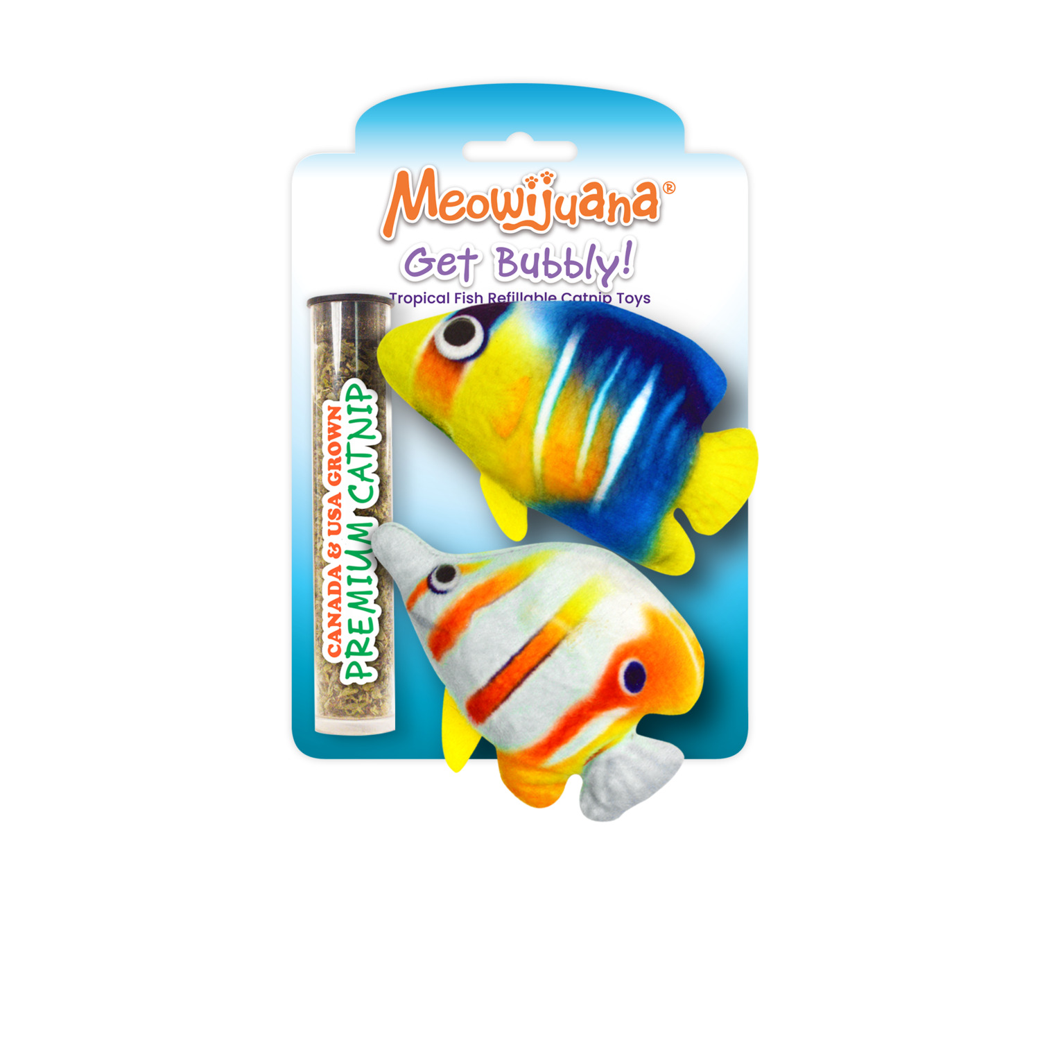 Meowijuana Get Bubbly Tropical Fish Refillable Cat Toy With Catnip - 2 Pack