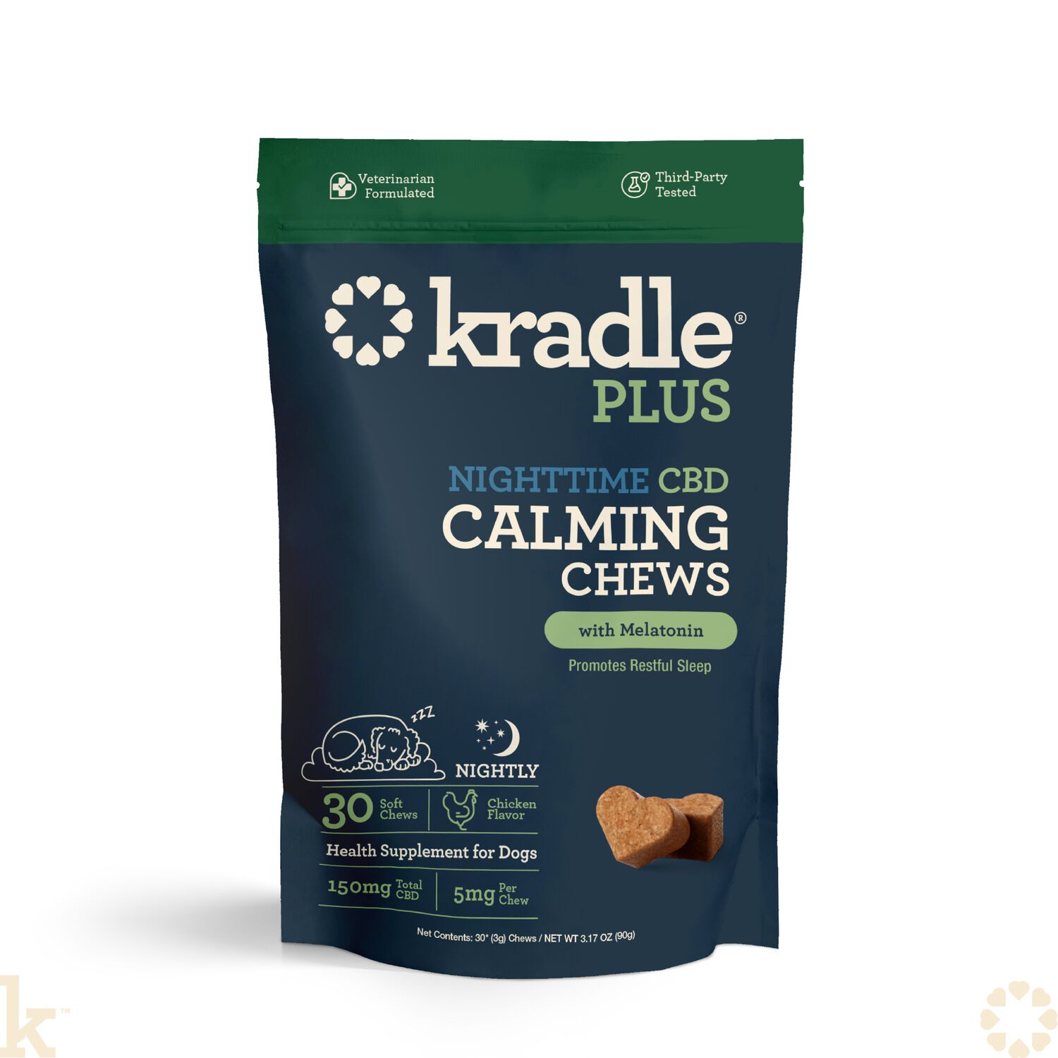 Kradle Night Time Cbd Calming Dog Chews With Melatonin, 5 Mg/Chew, 30-Ct Bag, Chicken Flavor