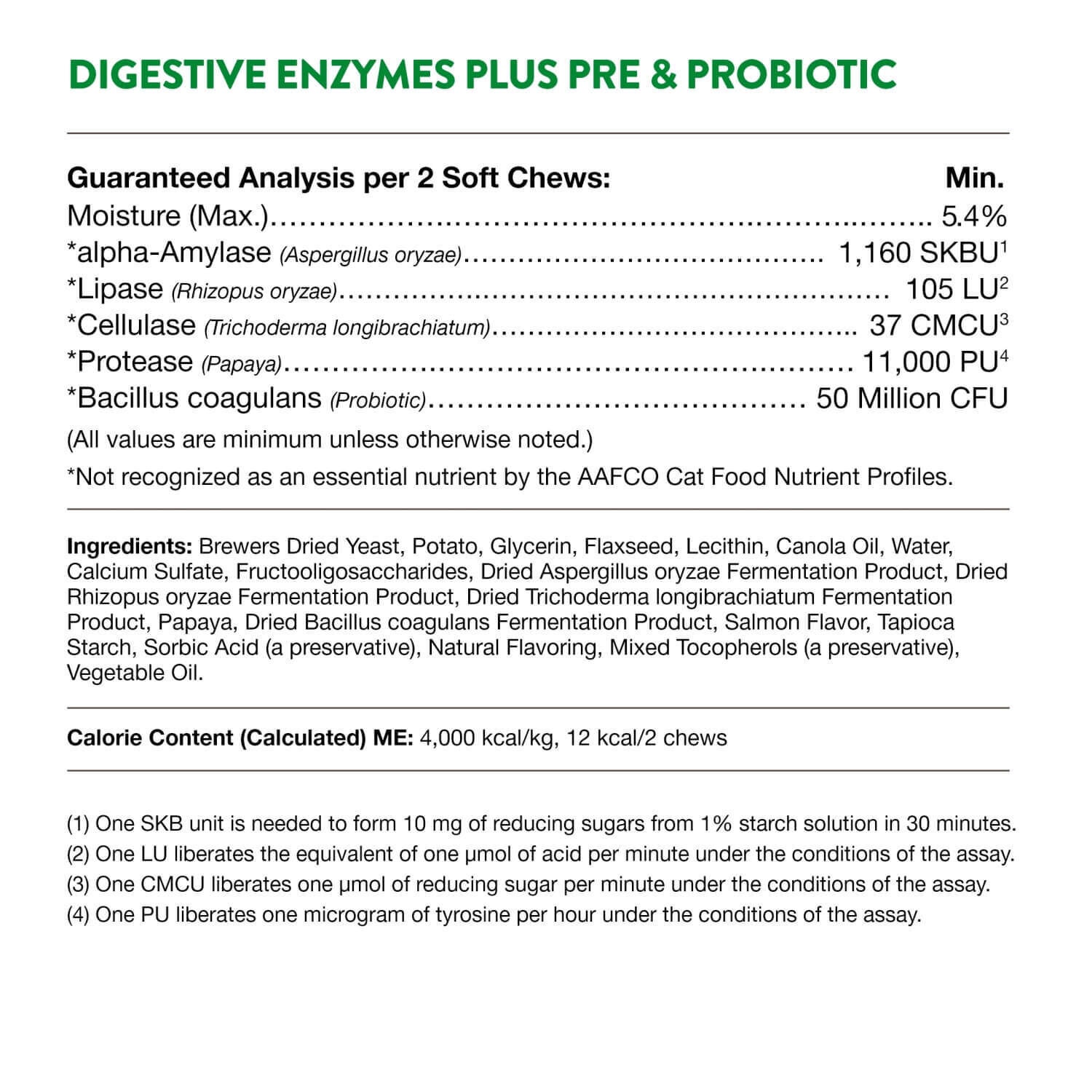 Naturvet Digestive Enzymes Pre+Probiotic Daily Soft Chew Supplement For Cats