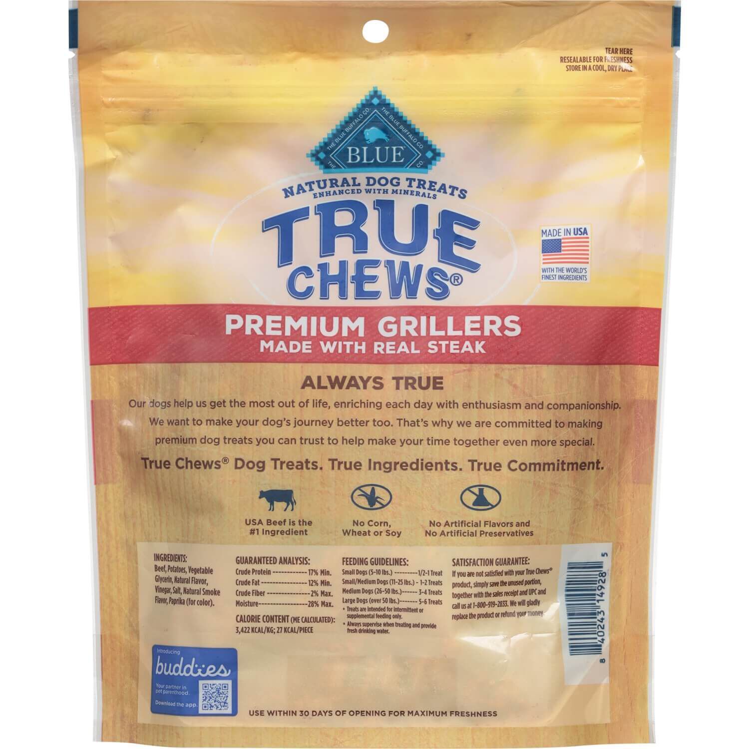 Blue Buffalo True Chews Premium Grillers Natural Dog Treats, Steak
