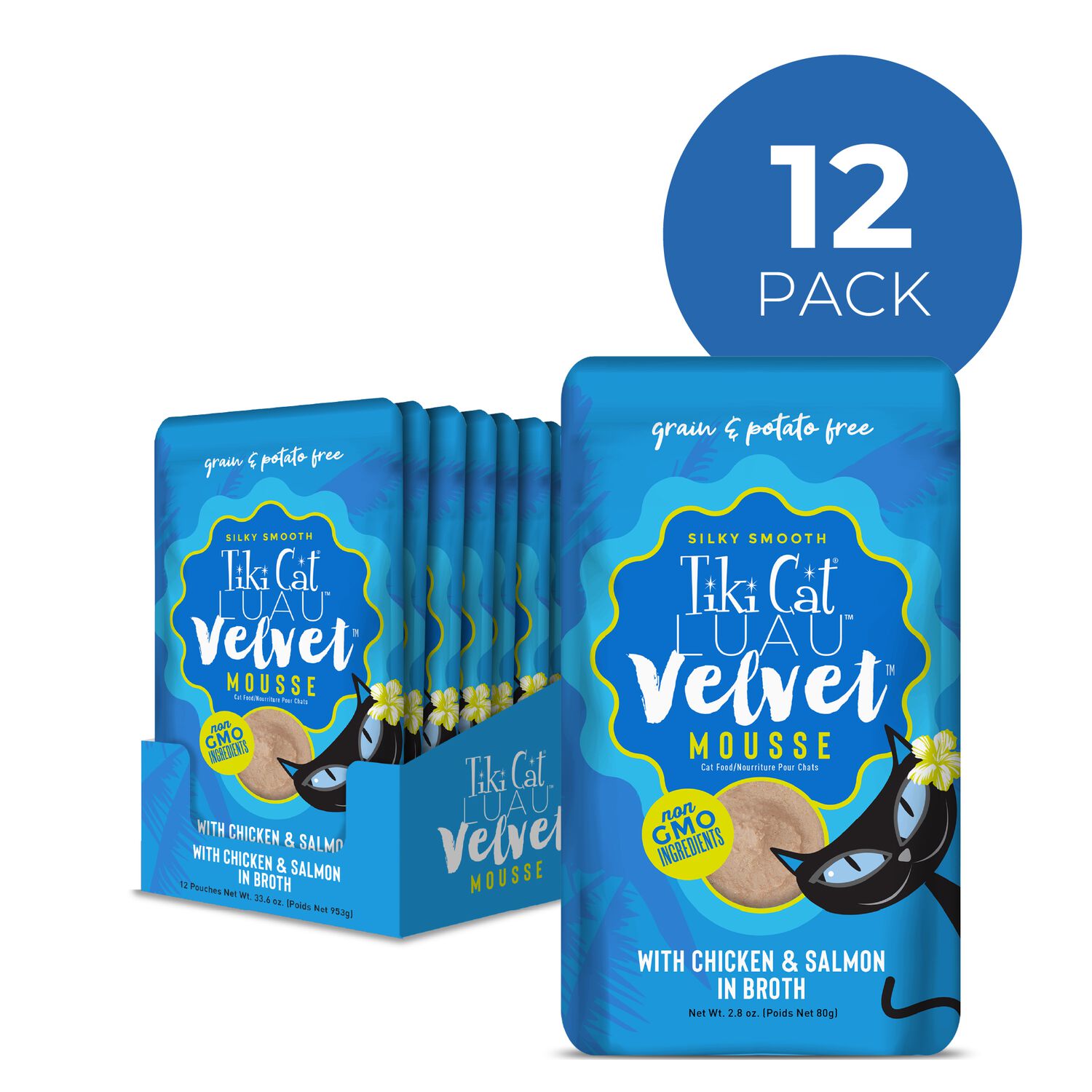 Tiki Cat Luau Velvet Mousse Wet Cat Food, Chicken & Salmon, 2.8-Oz Pouch 12-Count