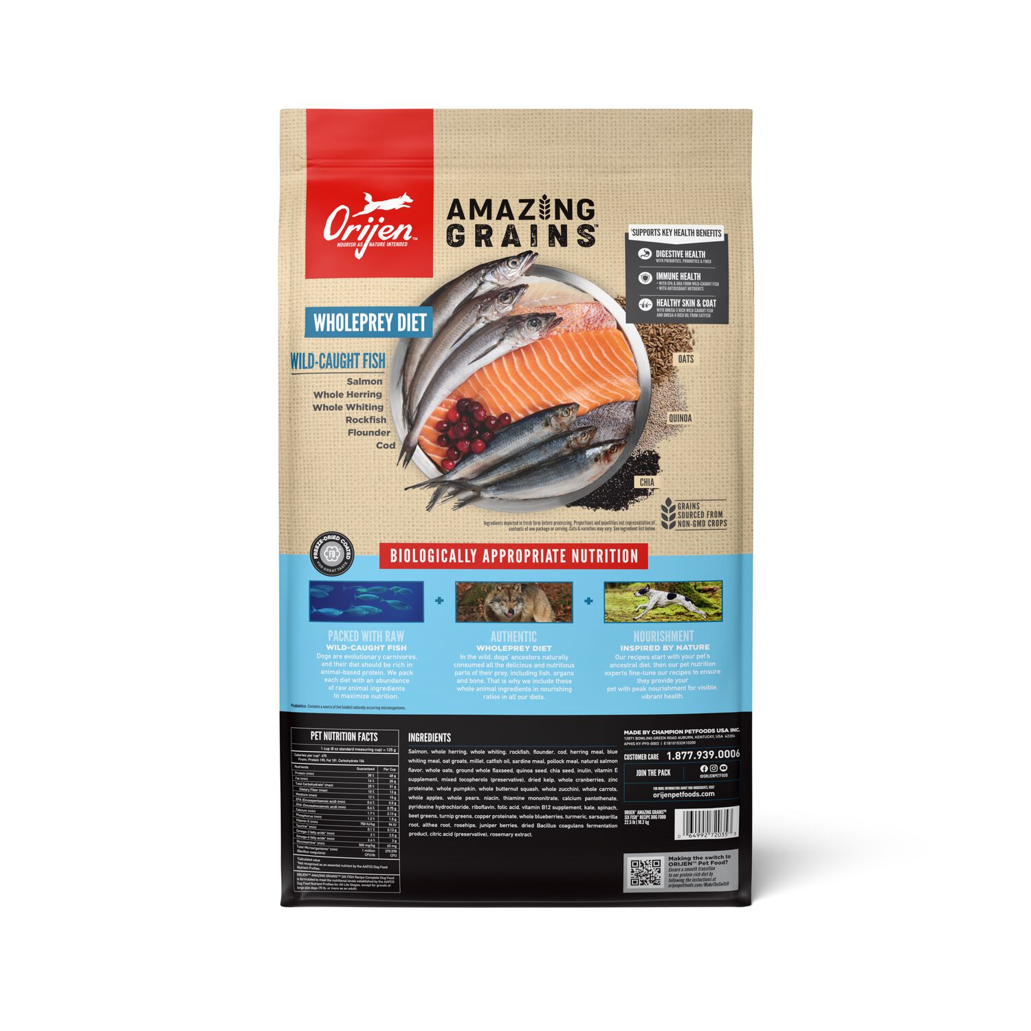 Orijen Amazing Grains Six Fish Recipe High-Protein Dry Dog Food, 22.5-Lb Bag