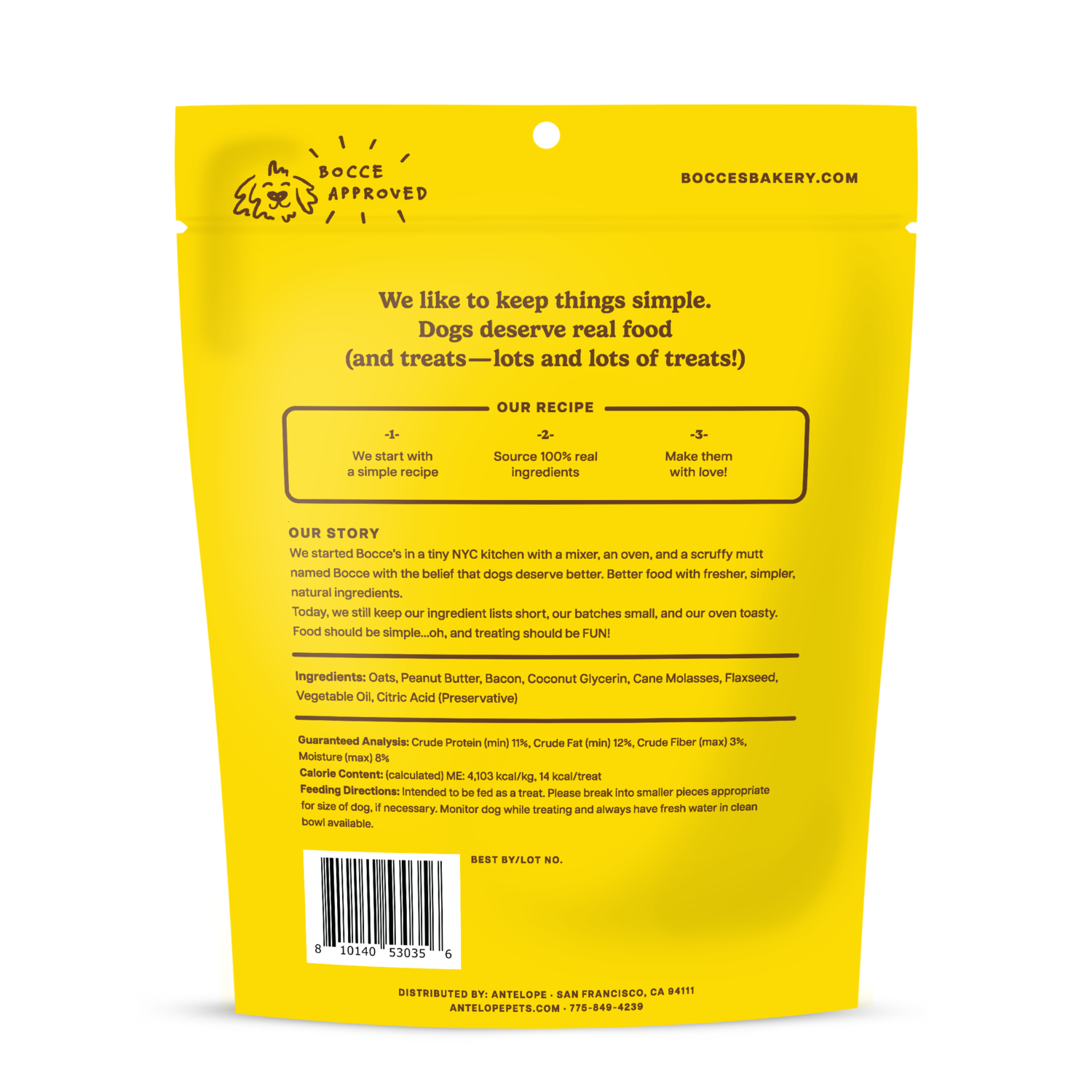 Bocce's Bakery Bac'n Nutty Training Bites Dog Treats, Peanut Butter & Bacon Recipe, 6-Oz Bag