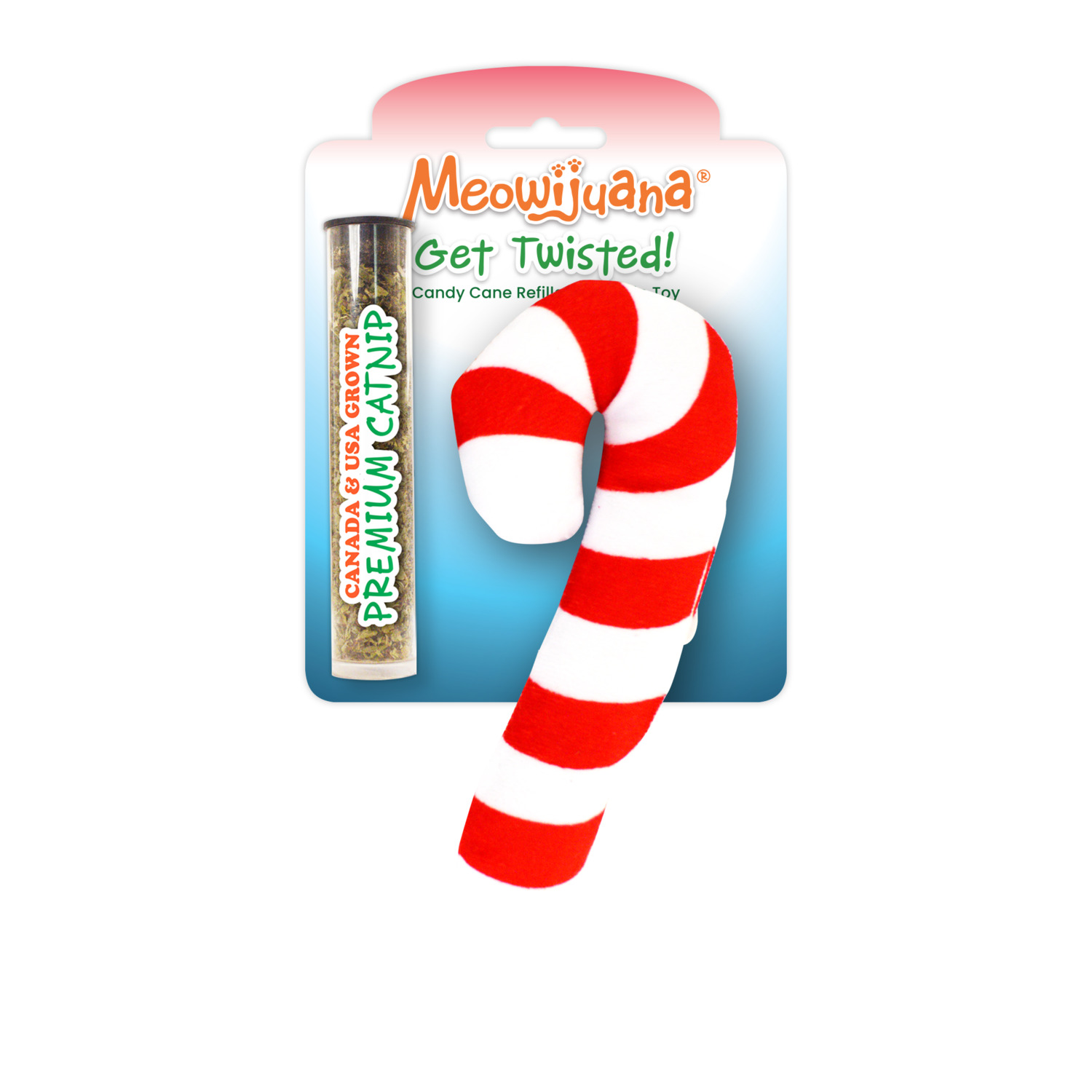 Meowijuana Get Twisted Candy Cane Shaped Catnip Cat Toy With Juananip