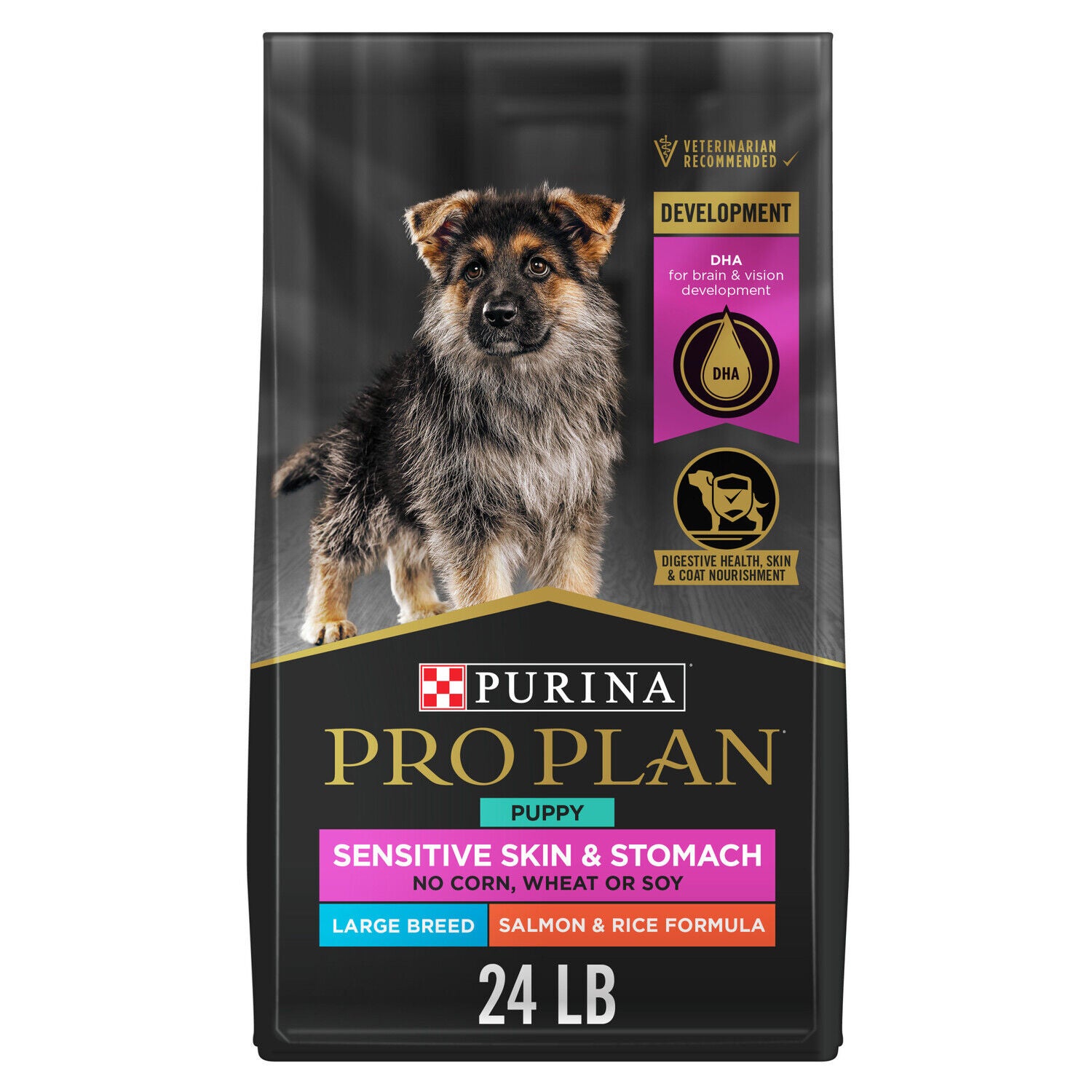 Purina Pro Plan Sensitive Skin And Stomach Large Breed Puppy Formula Dry Dog Food, Salmon And Rice, 24Lb