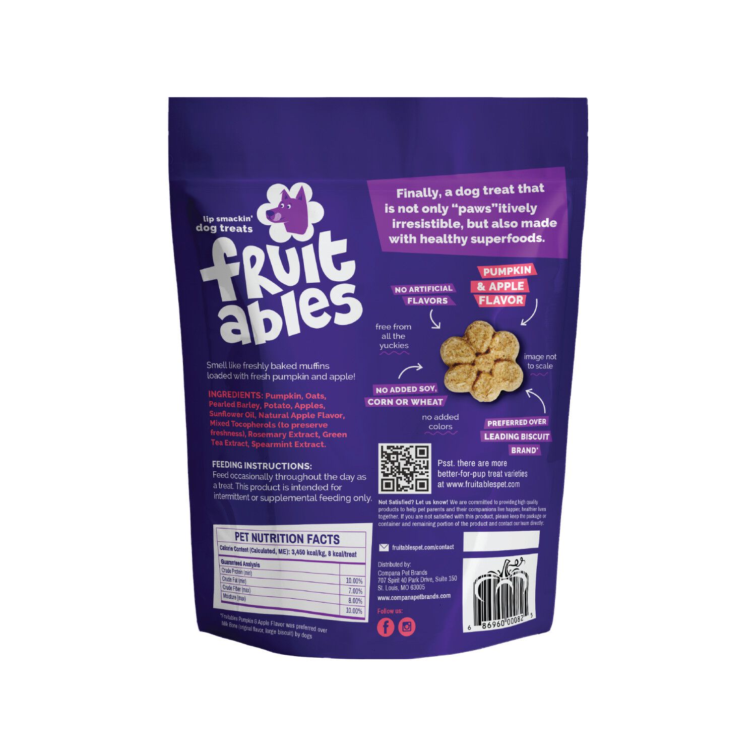 Fruitables Low Calorie Baked Crunchy Dog Treats,  Pumpkin & Apple, 12-Oz Bag