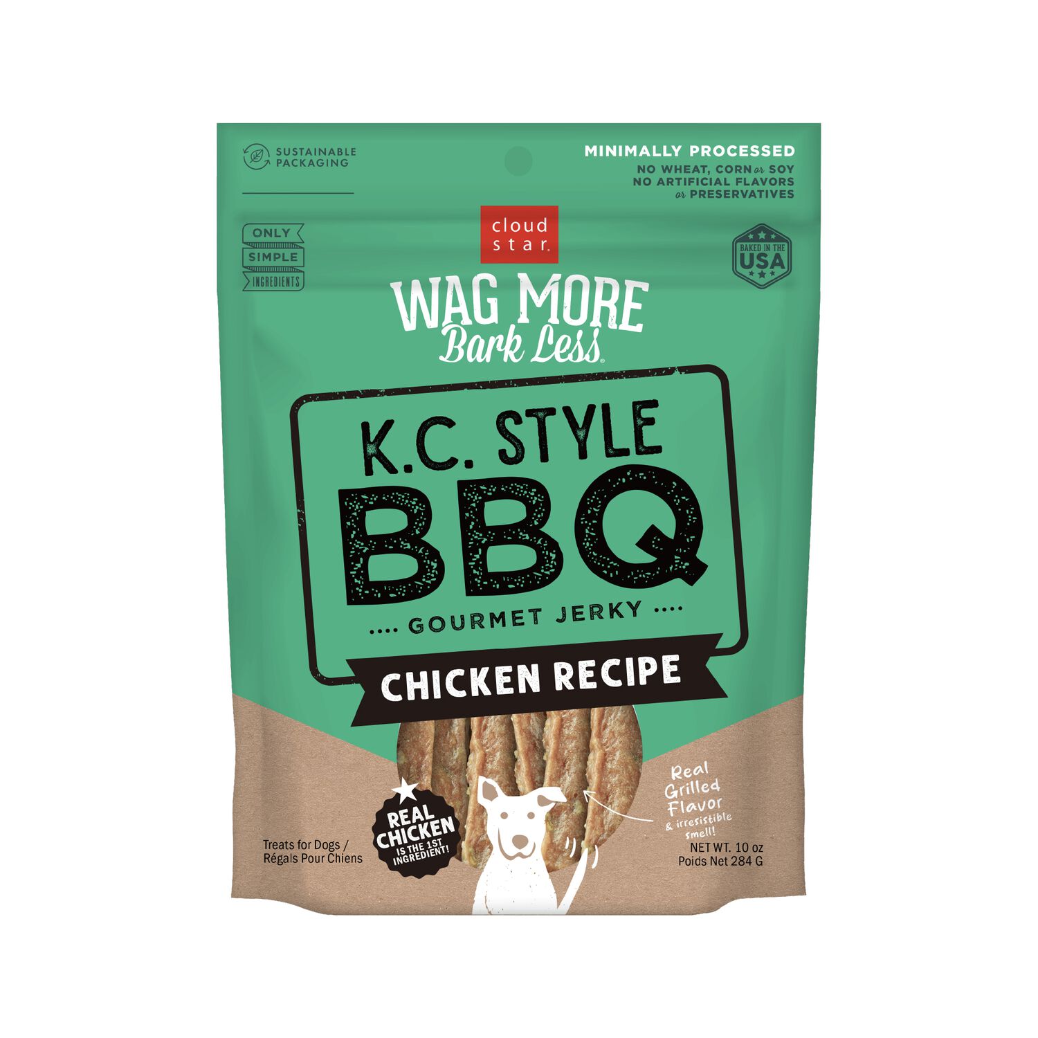 Wag More Bark Less Grain-Free Jerky Dog Treats, Kansas City Bbq Chicken, 10-Oz