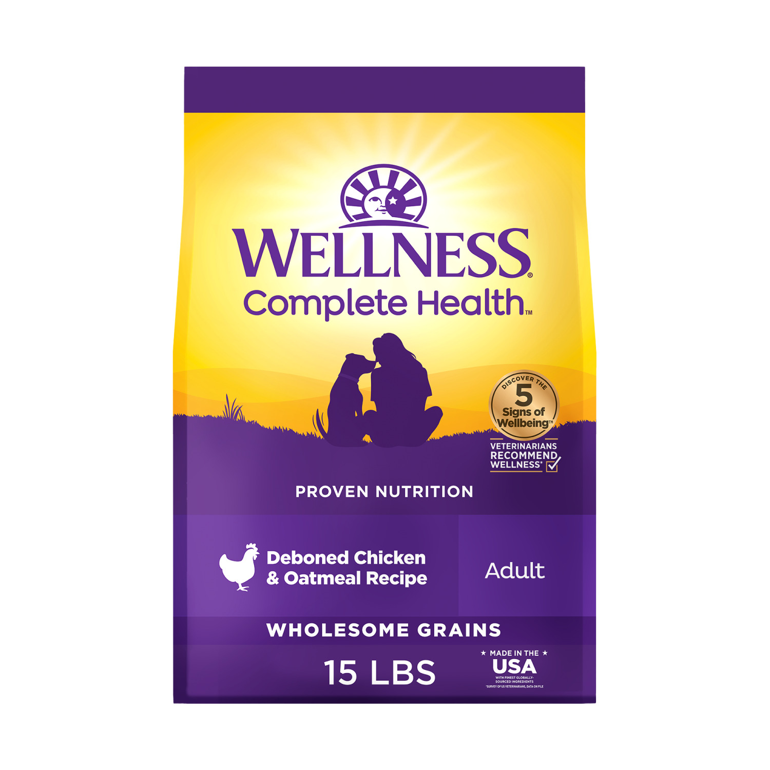 Wellness Complete Health Dry Dog Food, Wholesome Grains, Natural, Chicken & Oatmeal Recipe, 5-Pound Bag