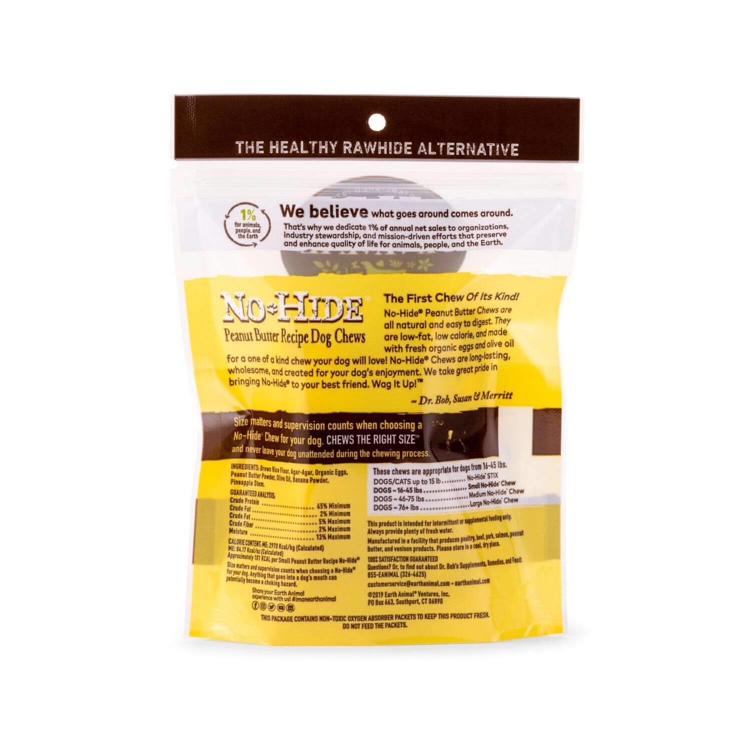 NoHide Peanut Butter Natural Rawhide Alternative Dog Chews 2 Pack