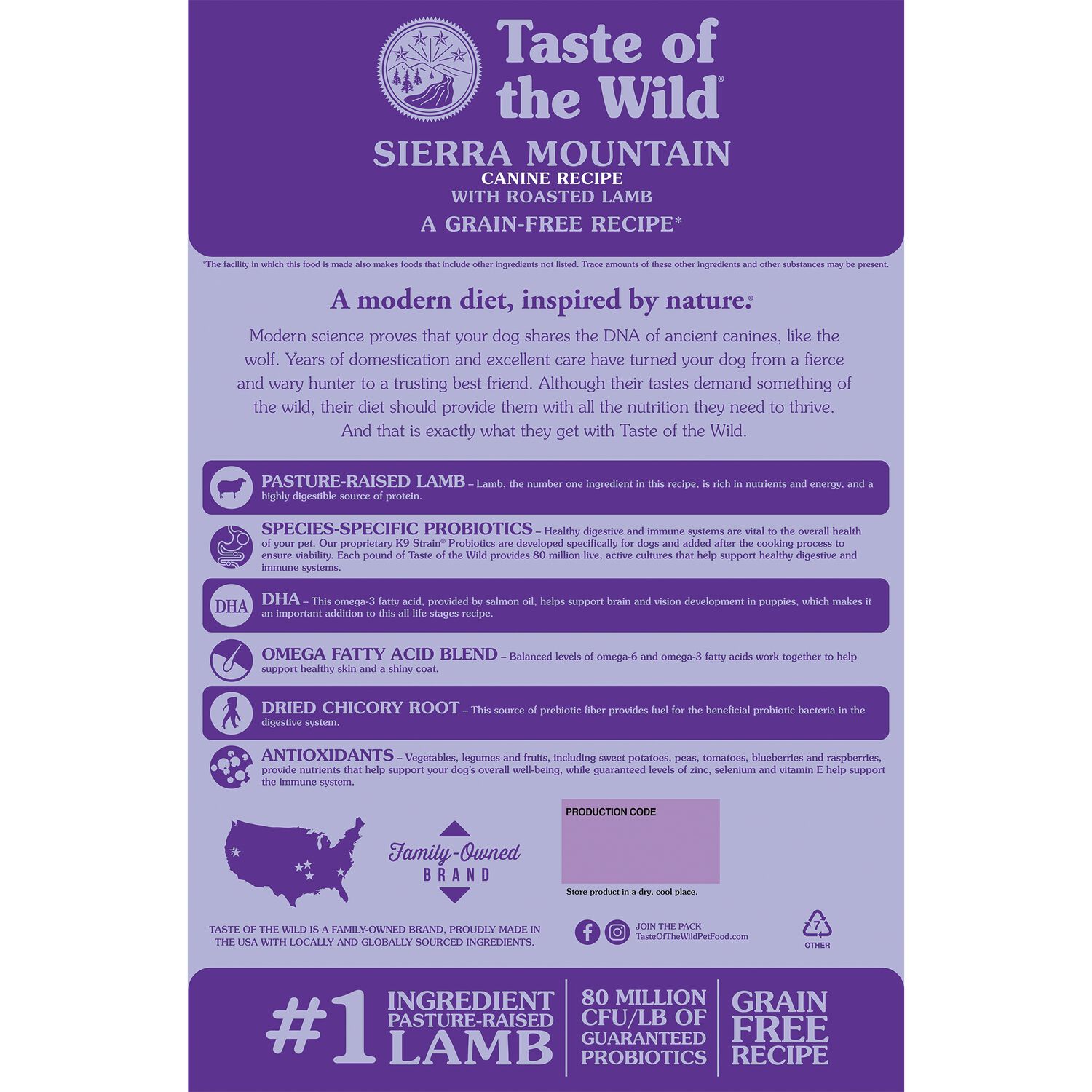 Taste Of The Wild Grain-Free Dry Dog Food, Sierra Mountain Canine Recipe With Roasted Lamb, 28-Lb Bag