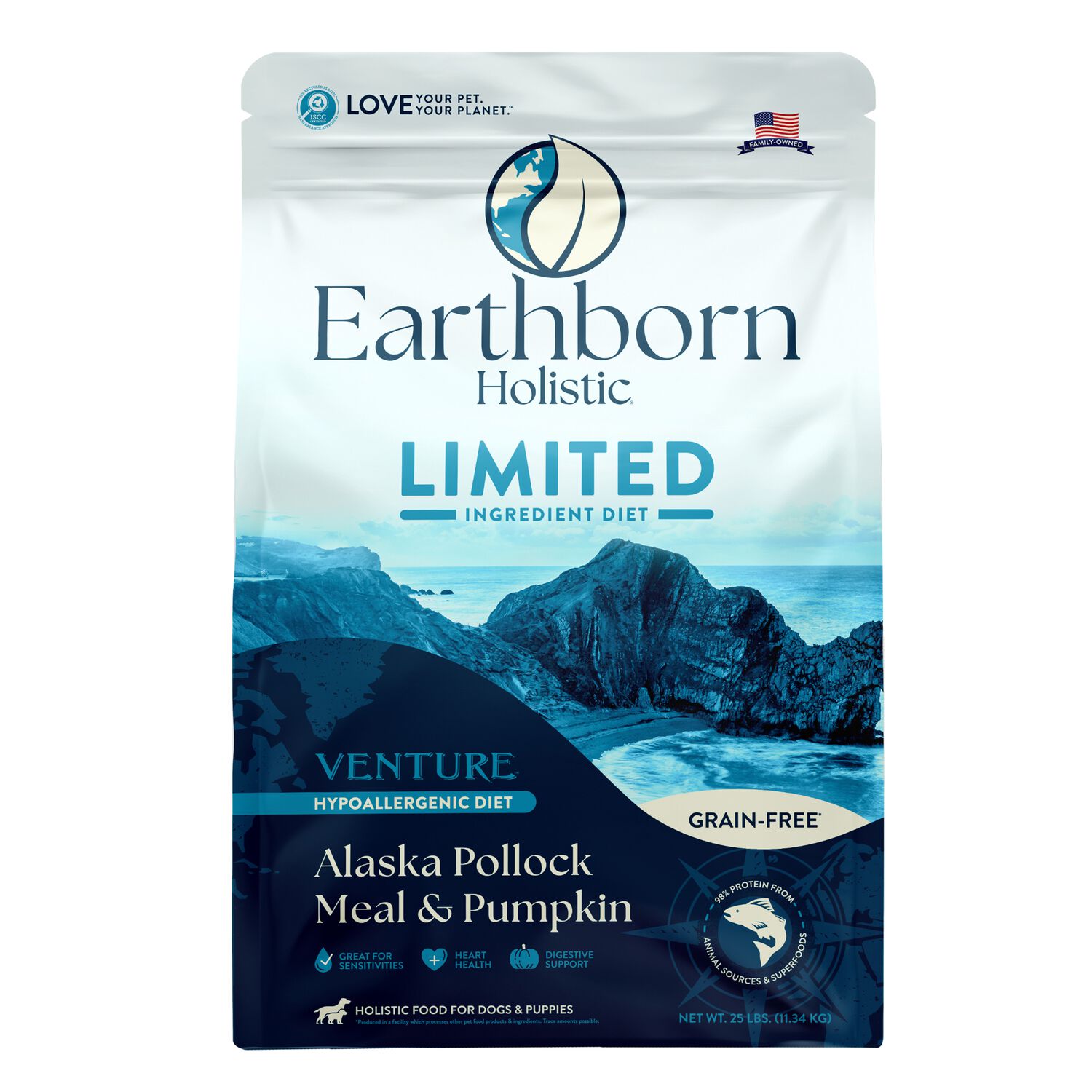 Earthborn Holistic Venture Limited Ingredient Alaska Pollock Meal & Pumpkin Grain-Free Dry Dog Food, 25-Lb Bag