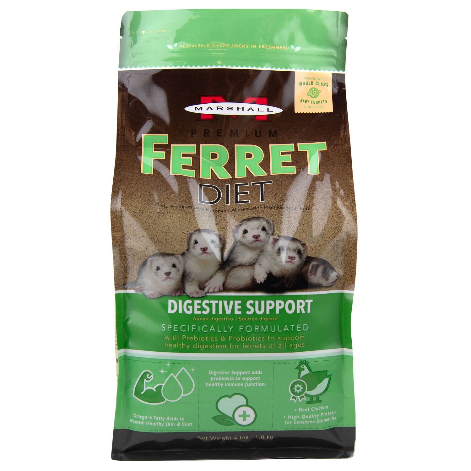 Marshall Premium Ferret Diet Digestive Support 4Lb Bag | Pet