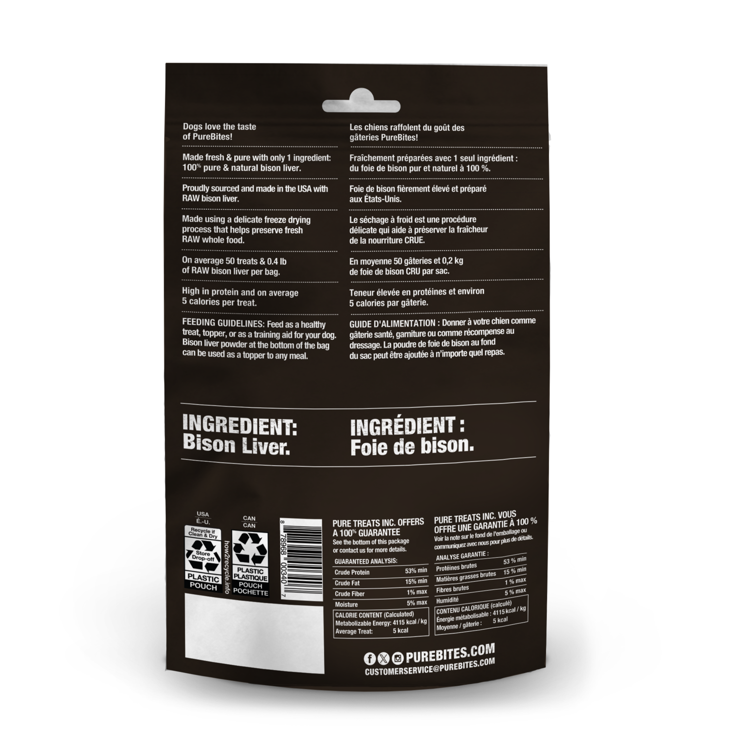 Purebites Wild Freeze-Dried Dog Treats, Bison Liver, 2.1-Oz Bag