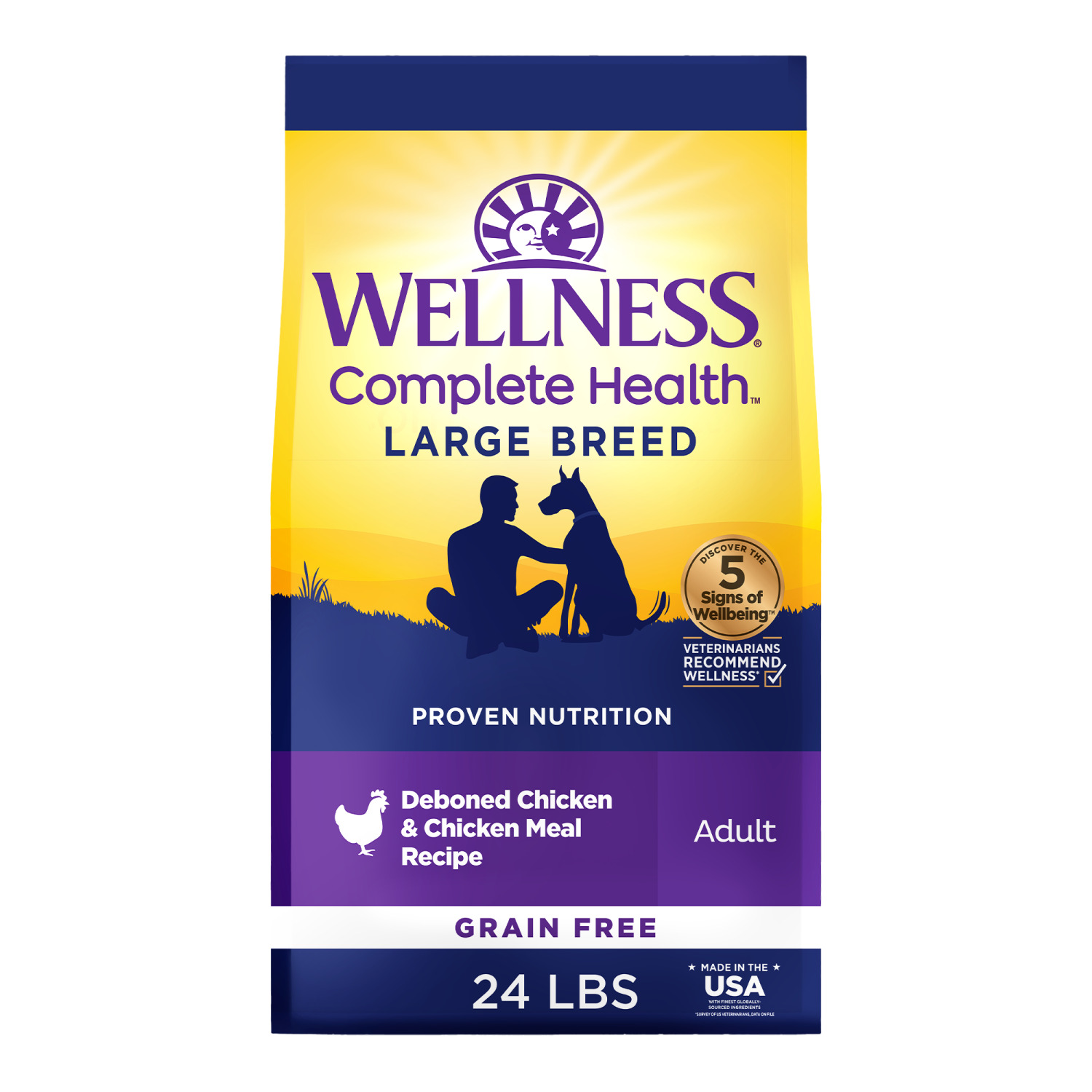 Wellness Complete Health Dry Dog Food, Large Breed, Grain Free, Natural, Chicken Recipe, 24-Pound Bag