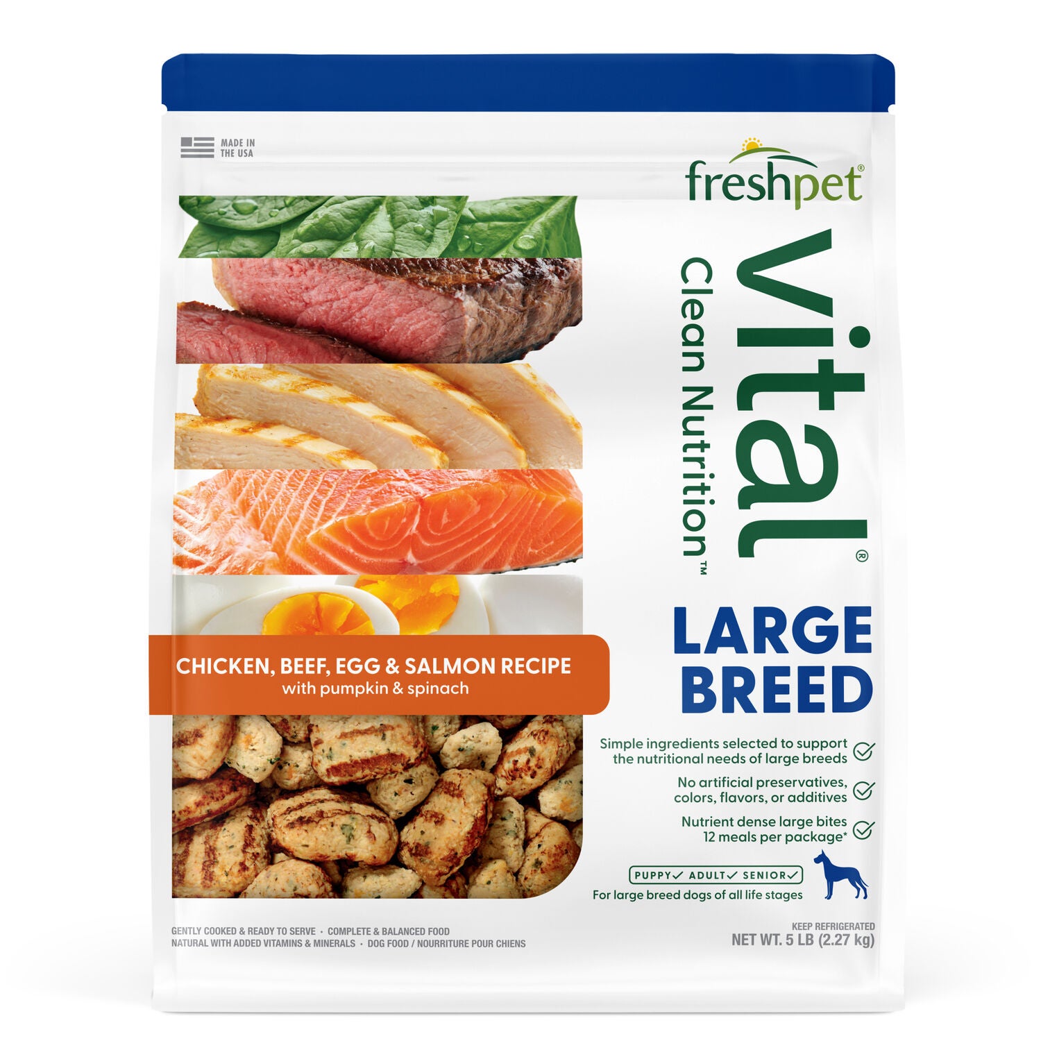 Freshpet Vital Clean Nutrition Large Breed Fresh Dog Food, Chicken, Beef, Egg & Salmon Recipe 5-Lb Bag