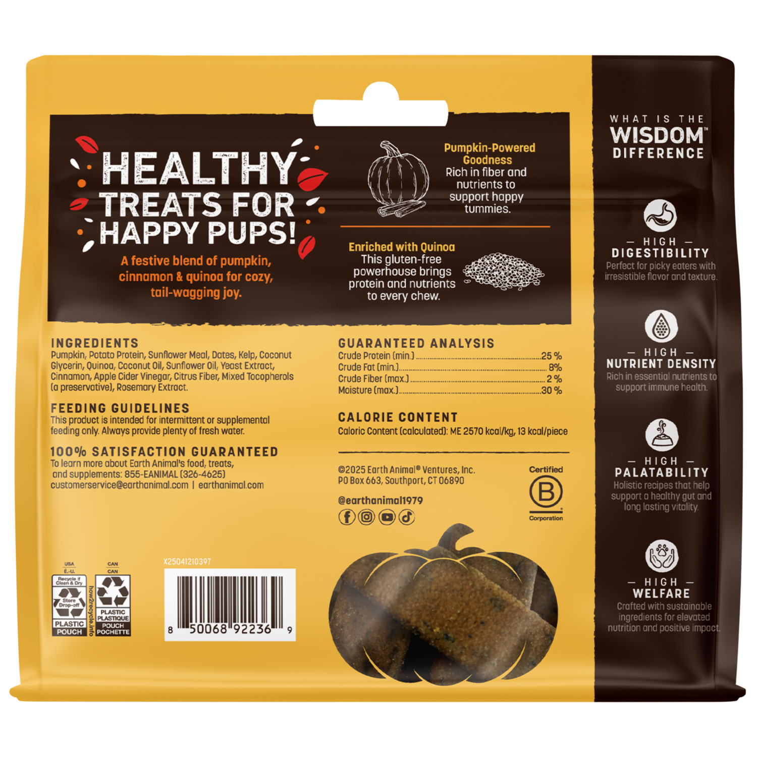 Earth Animal Wisdom Air-Dried Premium Natural Jerky Strips Dog Treats, Seasonal Pumpkin Spice Recipe - 4-Oz