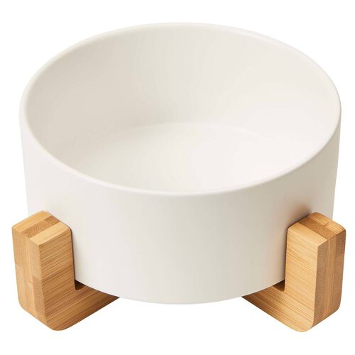 Floppy Dawg Elevated Wooden Dog Bowl Stand with 2 Ceramic Bowls