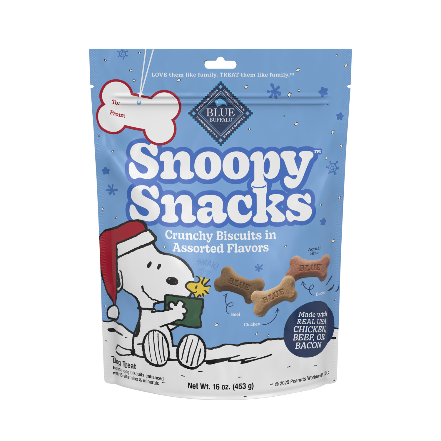 Blue Buffalo Snoopy Snacks Crunchy Biscuits Holiday Dog Treats, Assorted Flavors