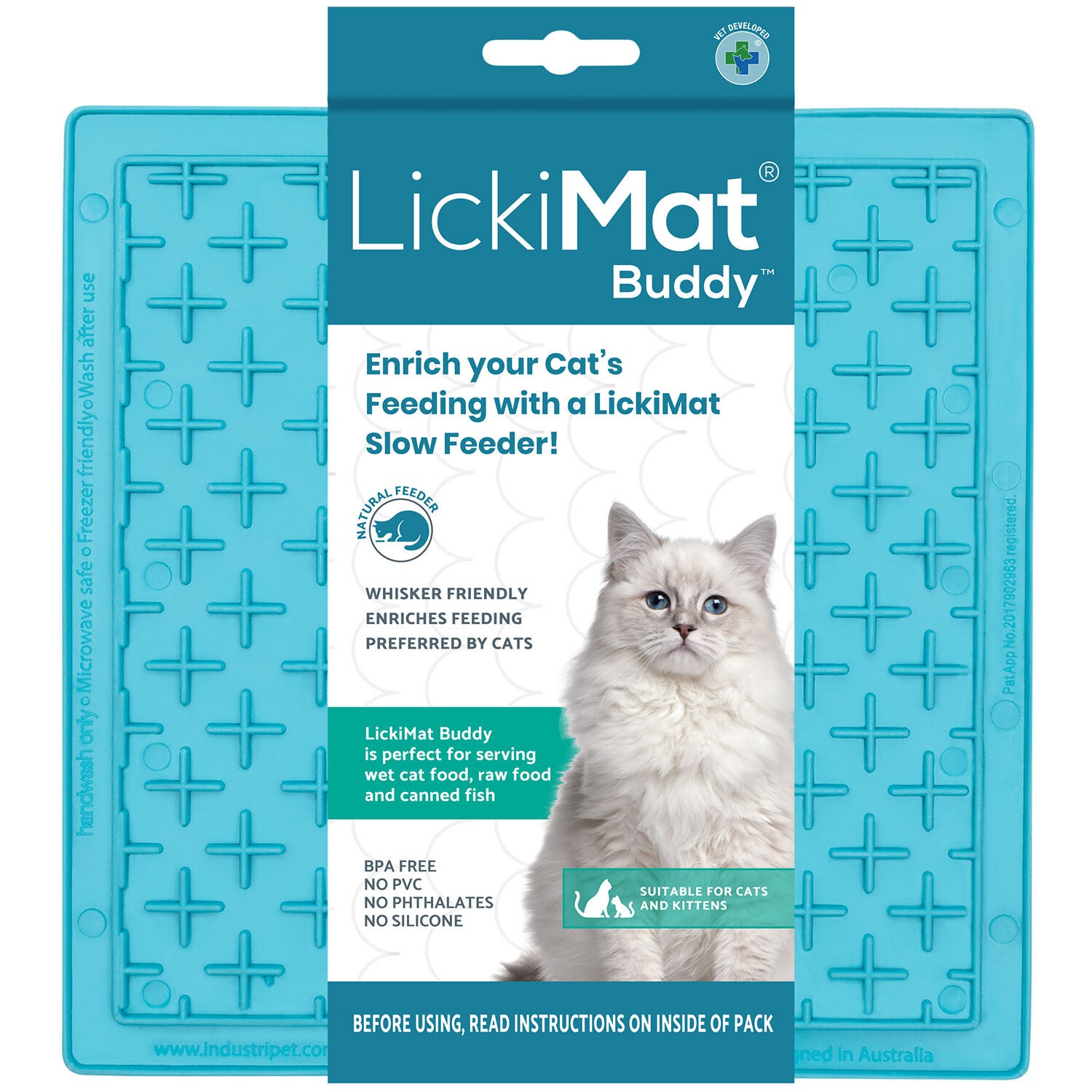 Lickimat Buddy Classic Textured Lickmat & Slow Feeder For Cats - Turquoise