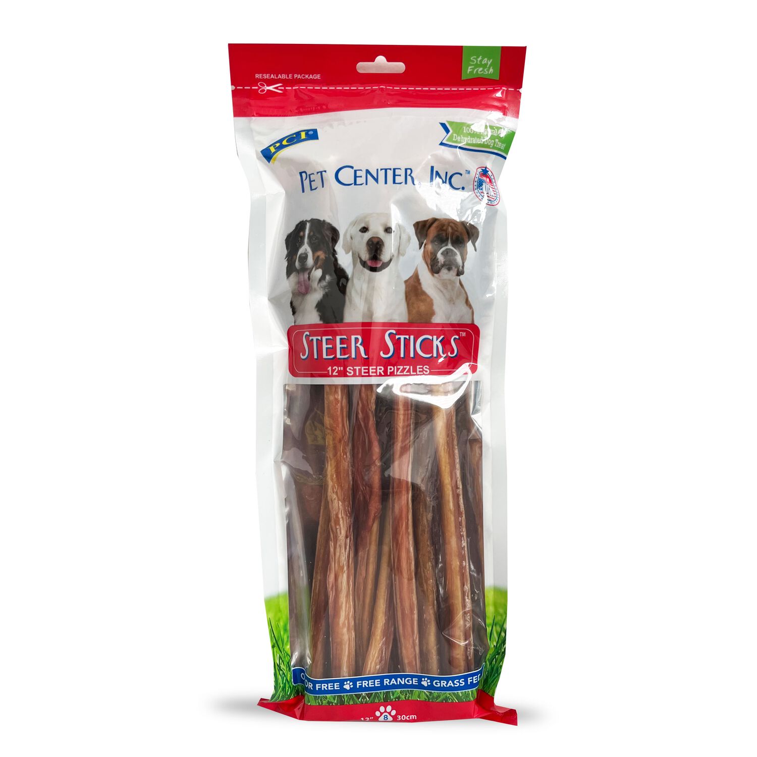 Pet Center Steer Pizzle Odor Free Single-Ingredient Natural Chews Dog Treats, 12-In, 8-Pack