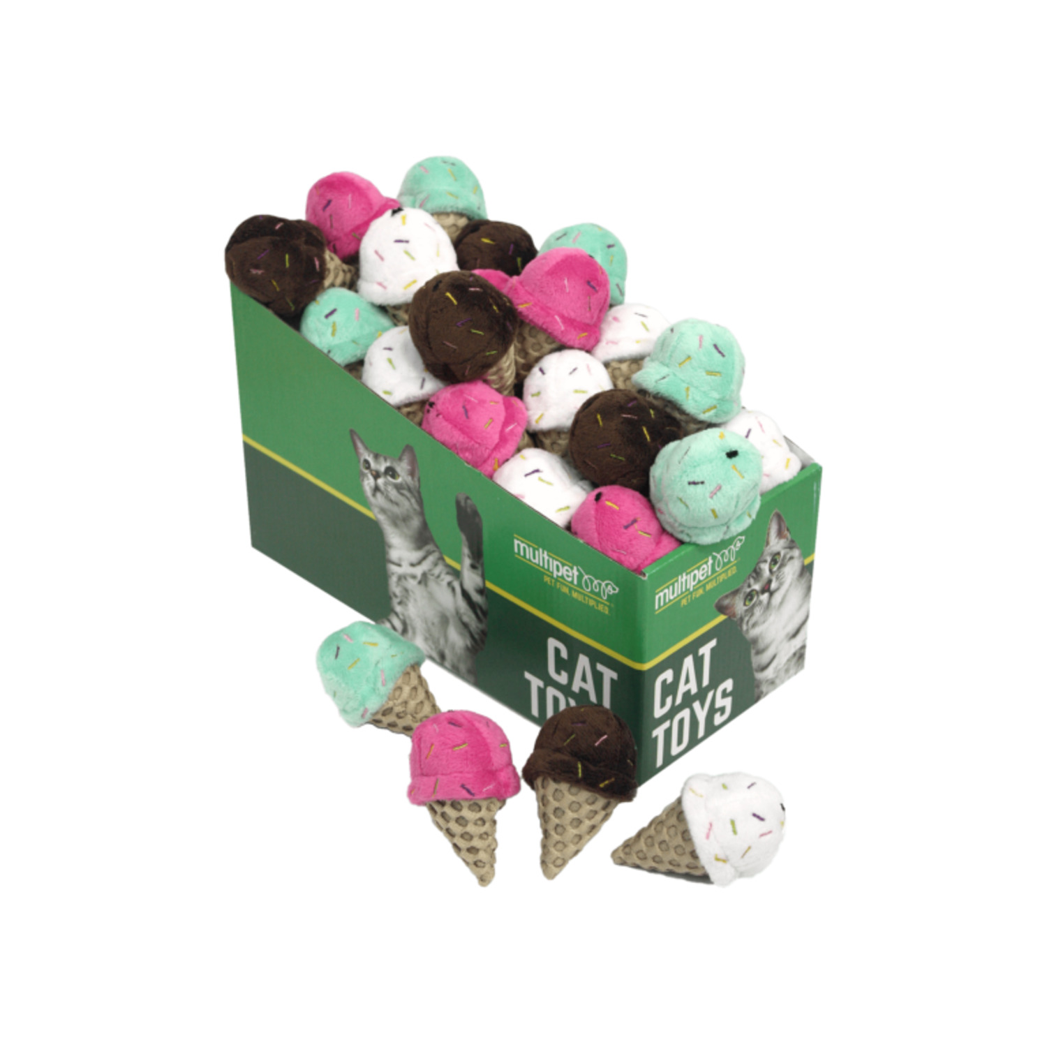 Multipet Ice Cream Cone Plush Catnip Filled Cat Toy, Assorted Colors, 1-Each