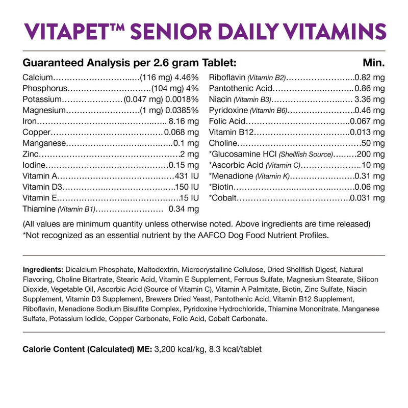 Natur Vet Vita Pet Senior Daily Vitamins Plus Glucosamine Chewable Tablets For Dogs