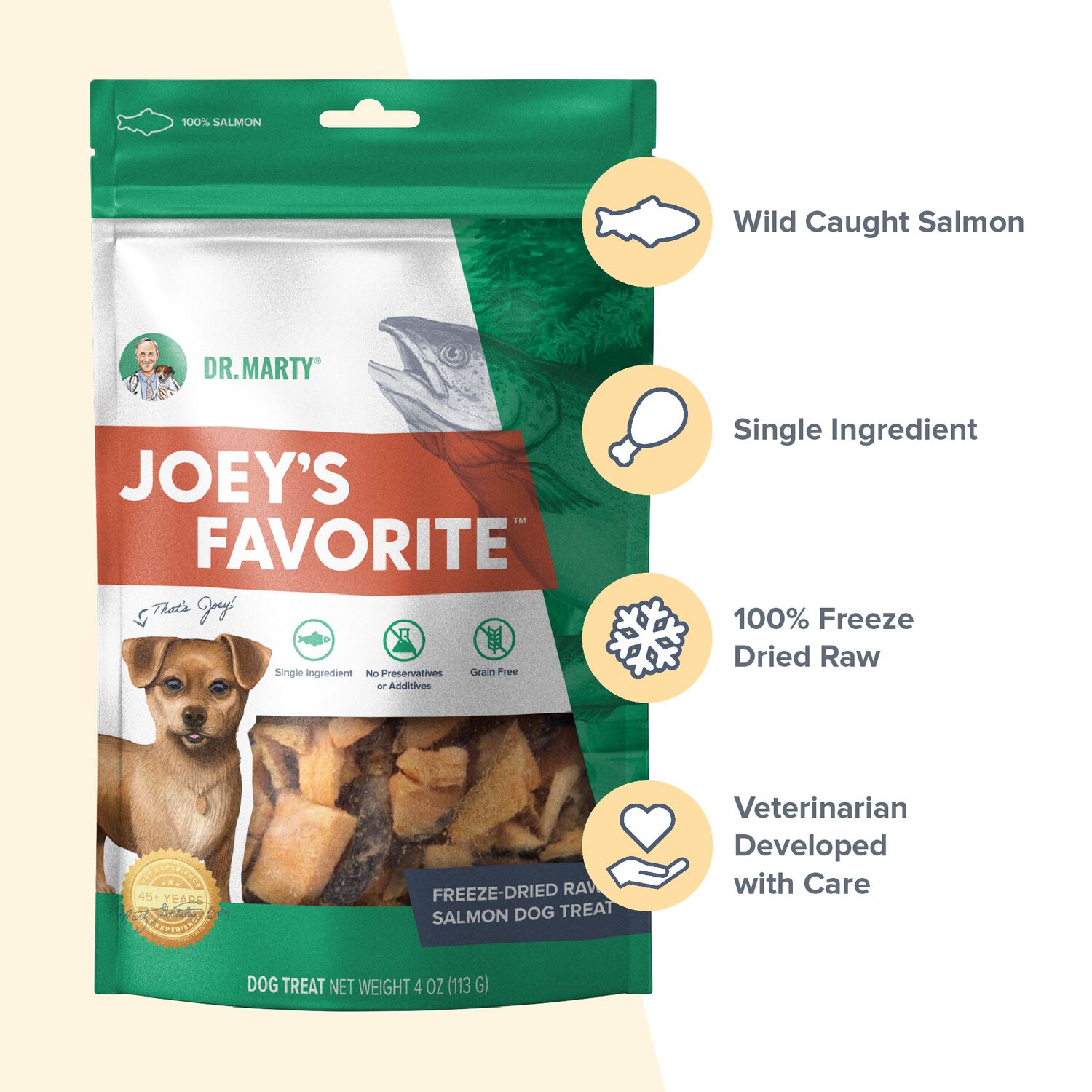 Dr. Marty Joey's Favorite Freeze-Dried Raw Salmon Dog Treats, 4-Oz Bag