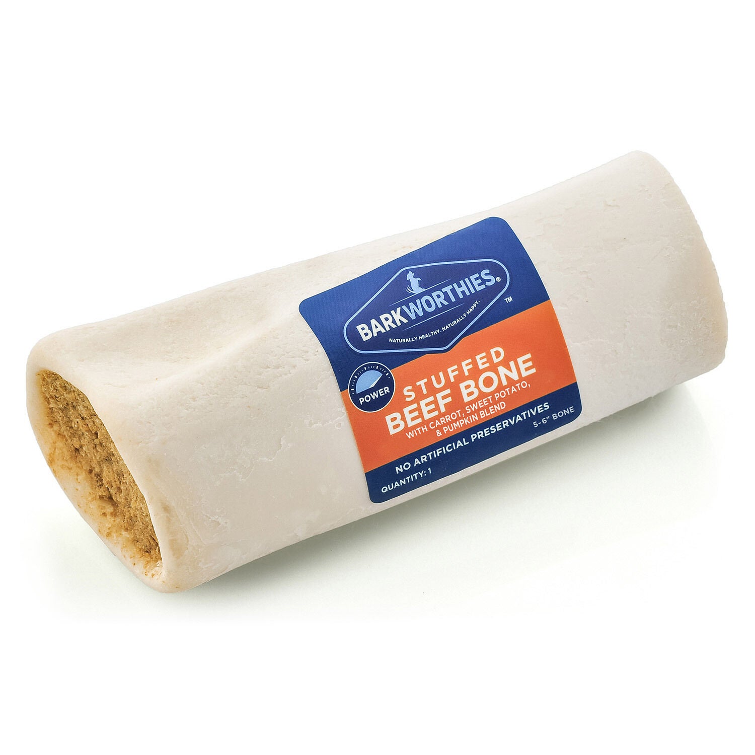 Barkworthies Stuffed Shin Bone Dog Treat, Pumpkin, Sweet Potato & Carrot, 5-6 Inches