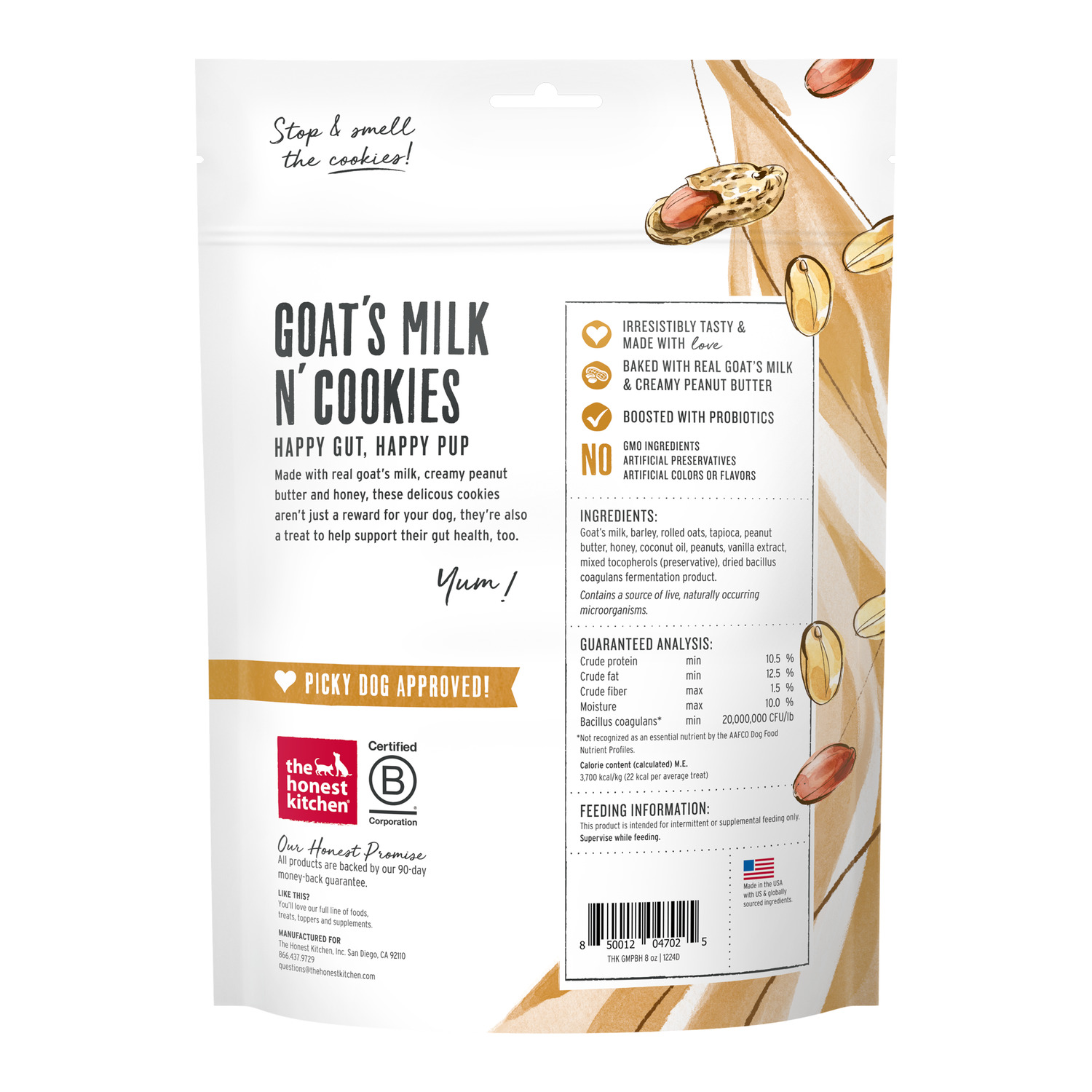The Honest Kitchen Goat's Milk N' Cookies Slow Baked With Peanut Butter & Honey Biscuit Dog Treats, 8-Oz