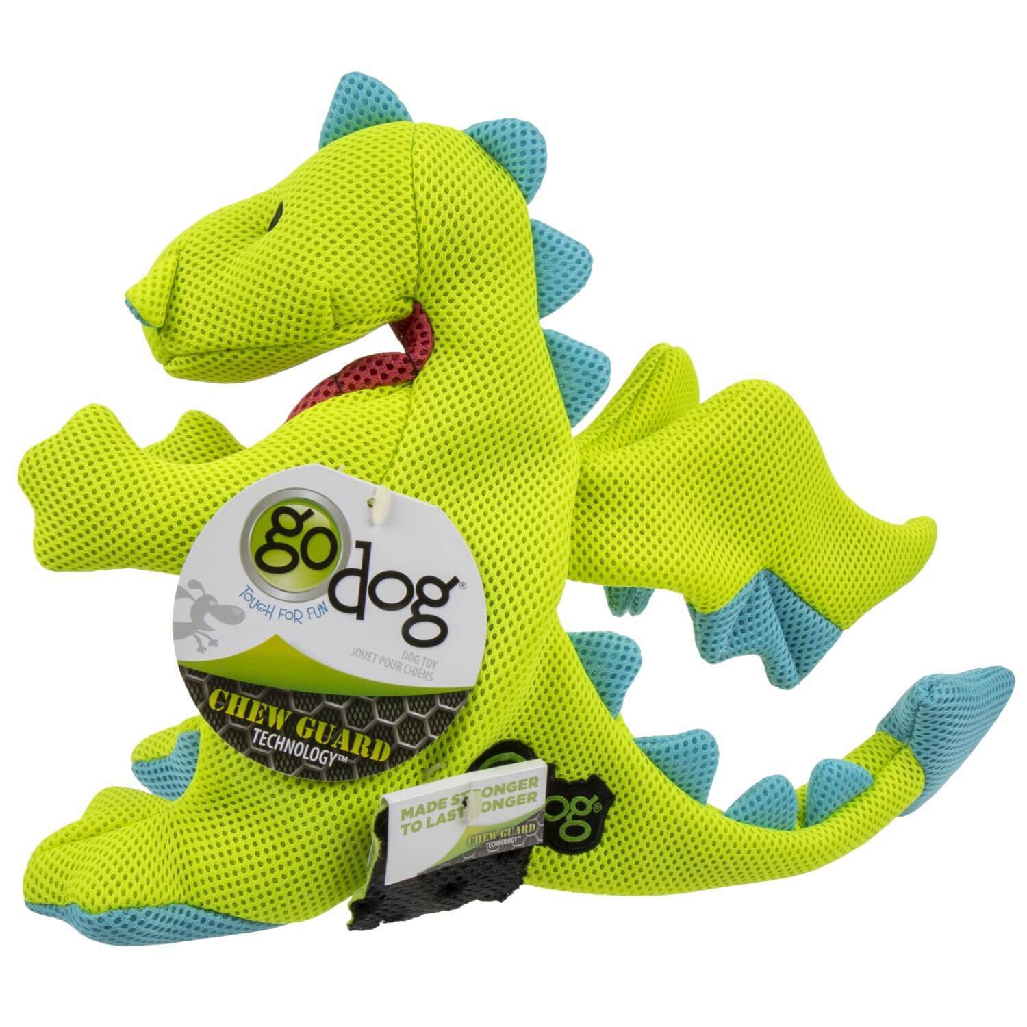 Godog Dragons Plush Squeaky Dog Toy With Double Chew Guard - Green