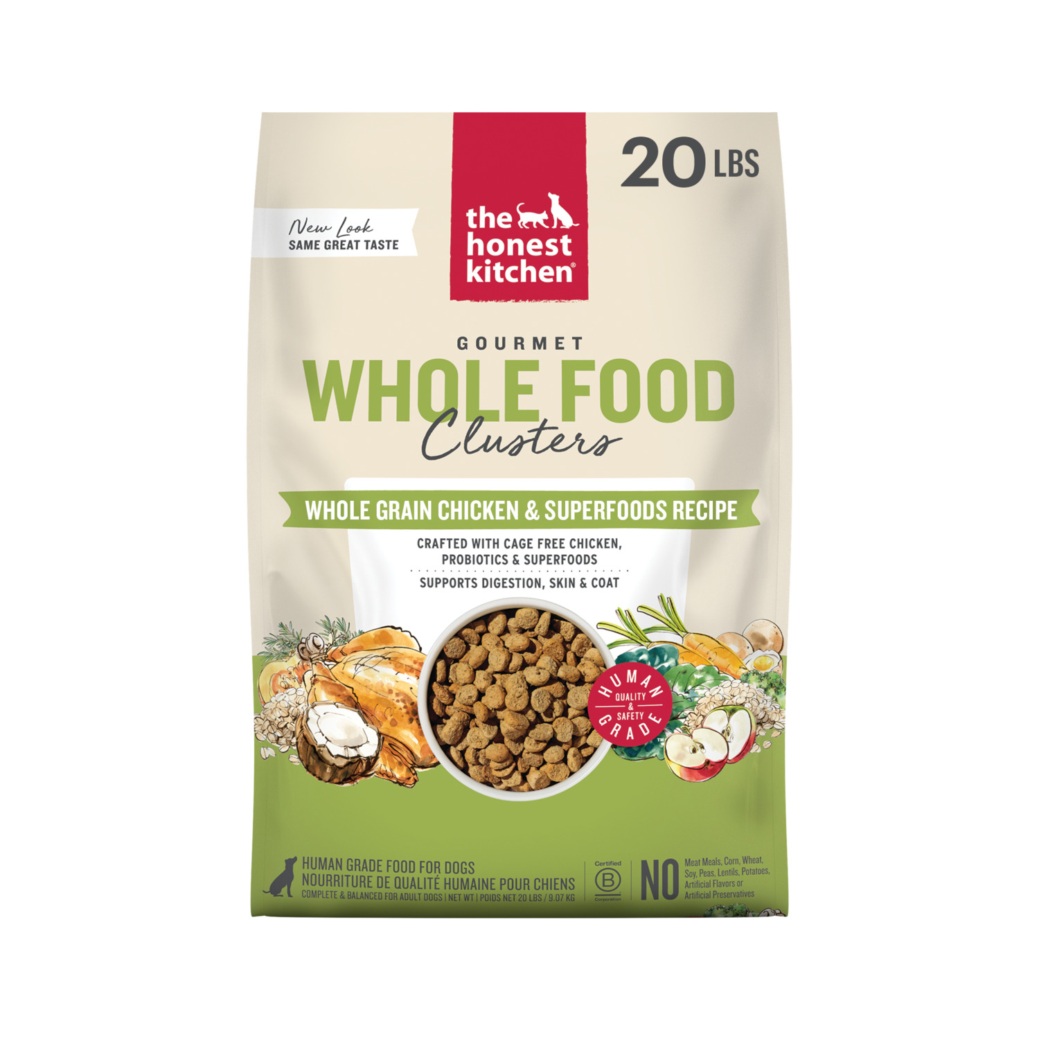The Honest Kitchen Gourmet Whole Food Clusters Whole Grain Chicken & Superfoods Recipe Dry Dog Food, 20-Lb