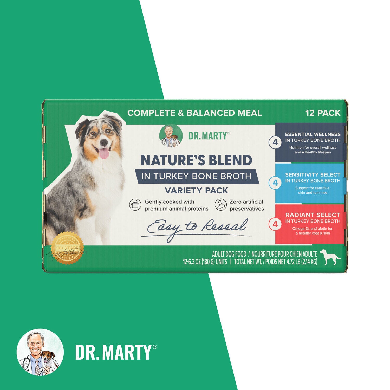 Dr. Marty Nature's Blend Adult Wet Dog Food Variety Pack, 3 Formulas - 12 - 6.3Oz Cans -