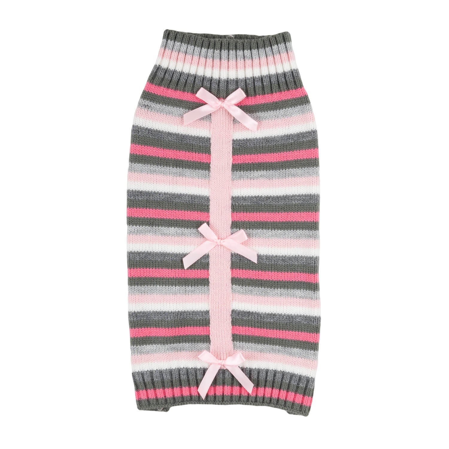 Simply Dog Pink & Gray Striped Fall Dog Sweater With Bows
