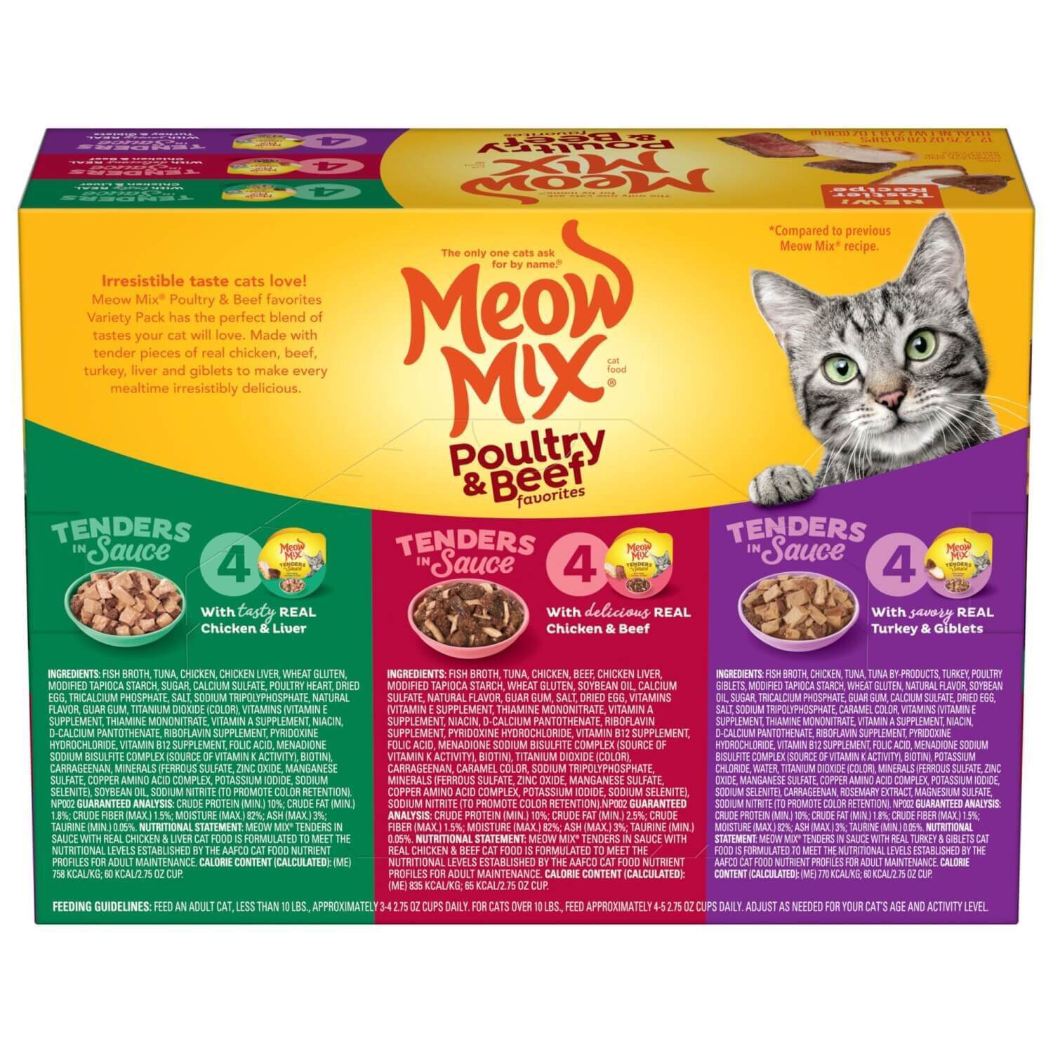 Meow Mix Tenders In Sauce Poultry And Beef Favorites Wet Cat Food Variety Pack, 12-2.75Oz Cups