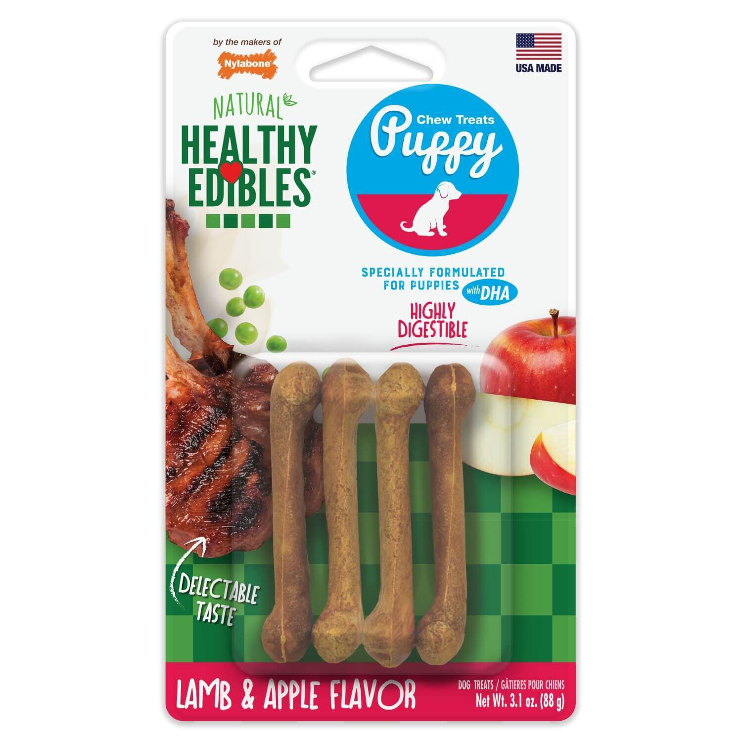 Healthy Edibles Lamb Apple Puppy Chew Treats Nylabone 4pk Pet Supermarket