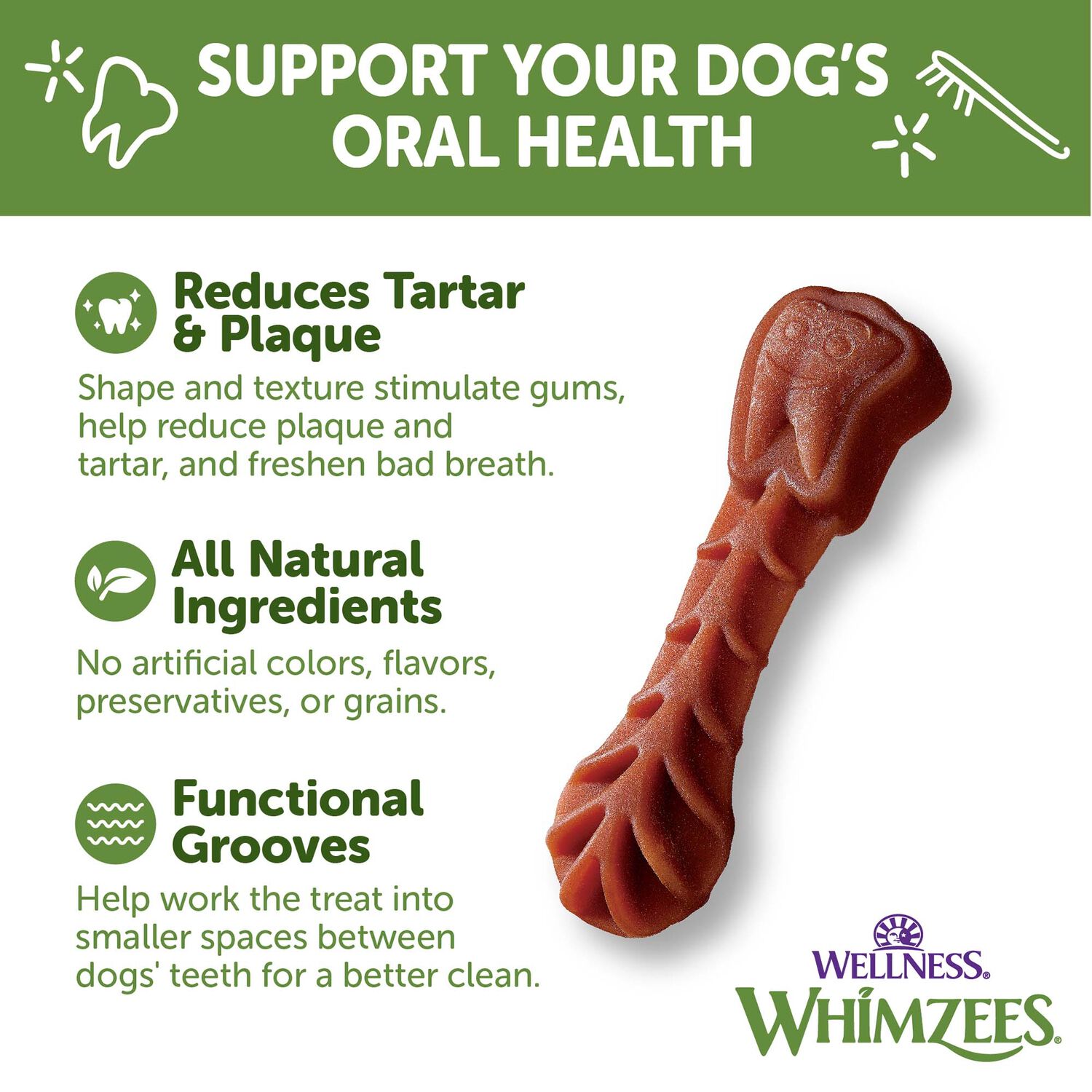 Whimzees Brushzees Natural Grain-Free Dental Dog Treats, Extra Small, 1 Count