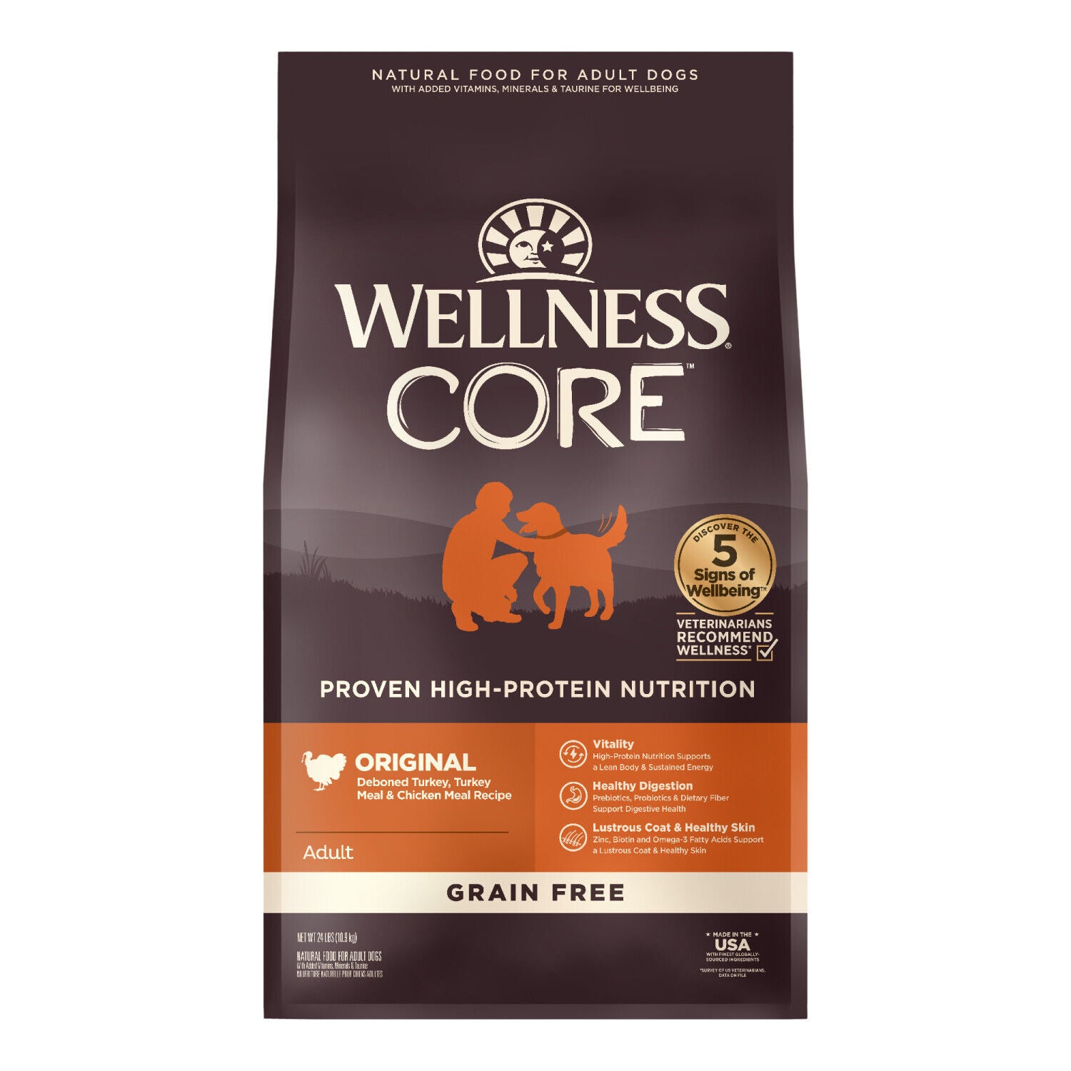 Wellness Core Natural Grain Free Dry Dog Food Original Turkey & Chicken Recipe, 24-Pound Bag