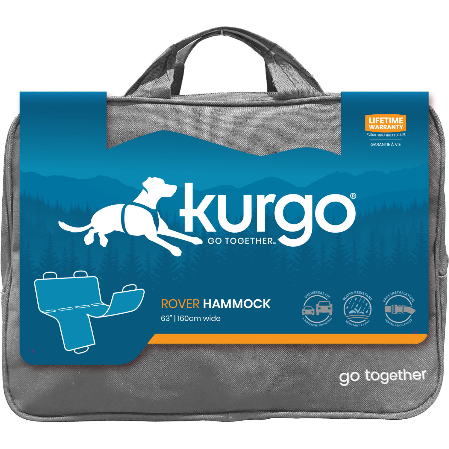 Kurgo Rover Dog Hammock Water-Resistant Dog Car Seat Cover, 55" Wide For Cars & Suvs, Grey