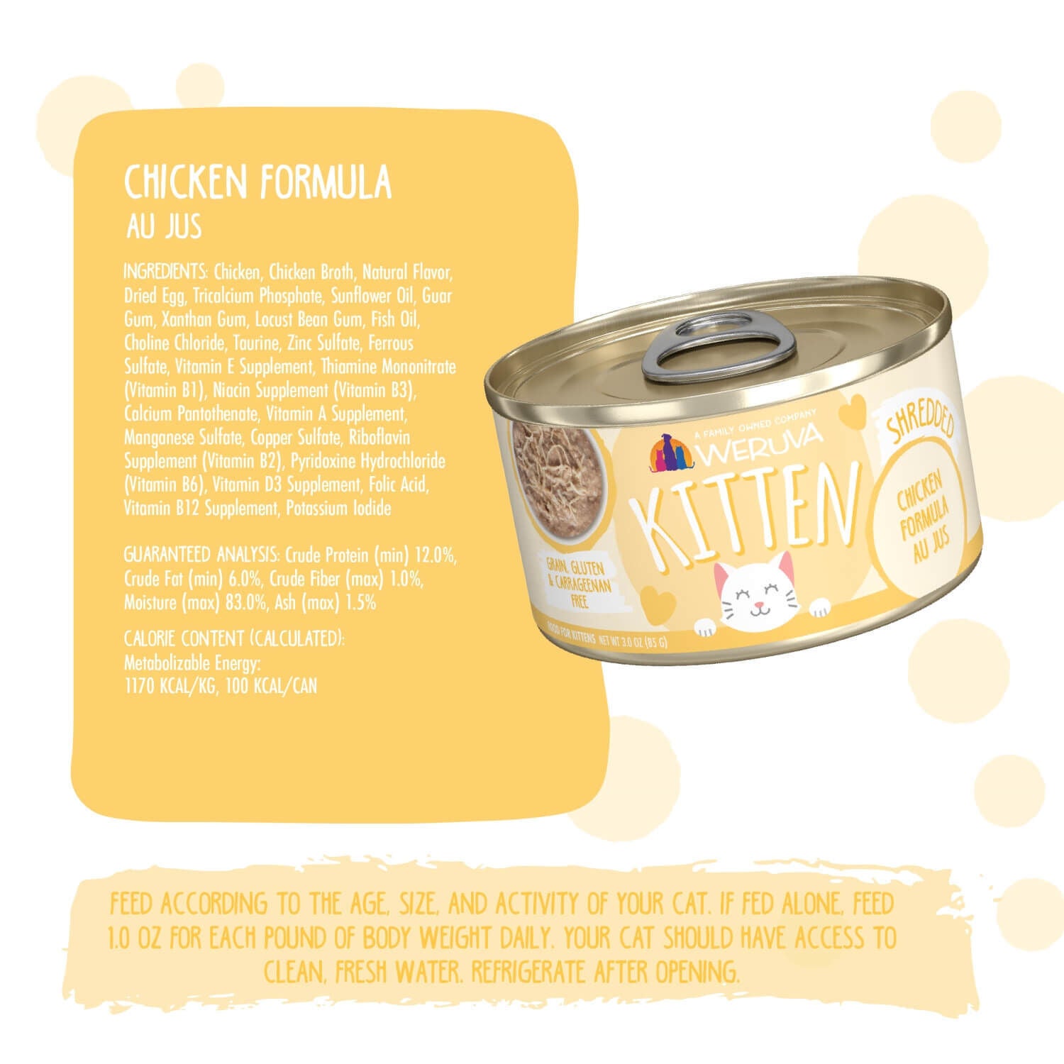 Weruva Kitten Grain Free Chicken Formula Au Jus Wet Cat Food, 3-Oz Can Pack Of 12