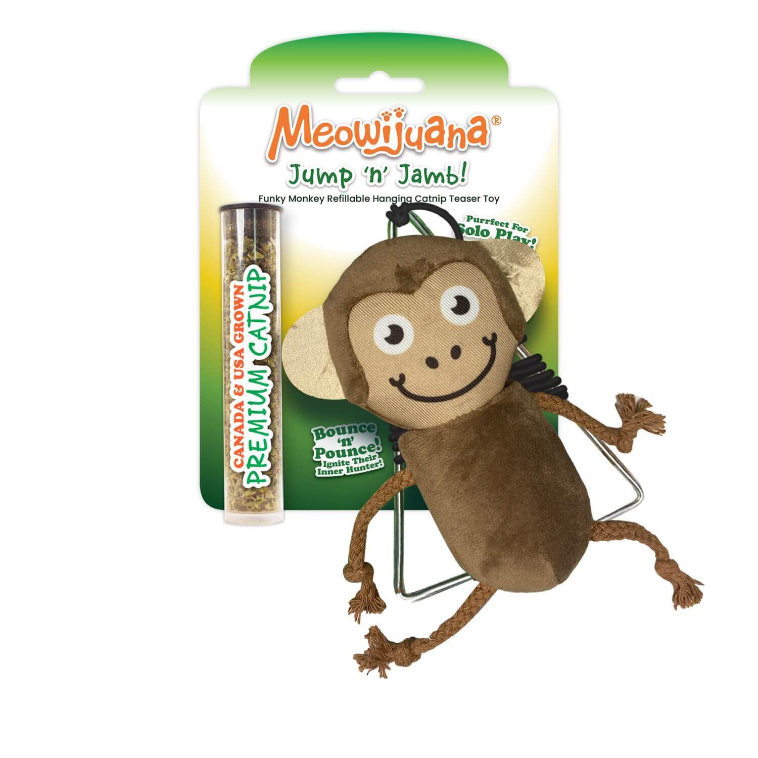 Meowijuana Jump 'N' Jamb Funky Monkey Hanging Refillable Catnip Cat Toy
