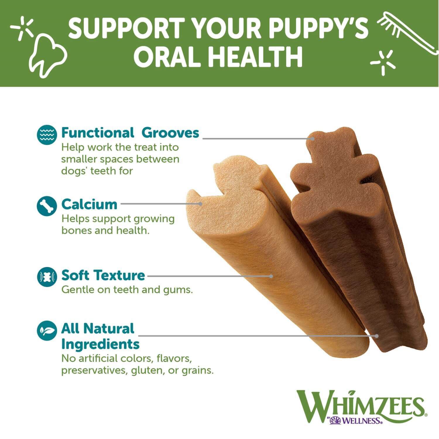 Whimzees Puppy Natural Grain Free Dental Chews For Dogs, Extra Small/Small Breed, 30 Count