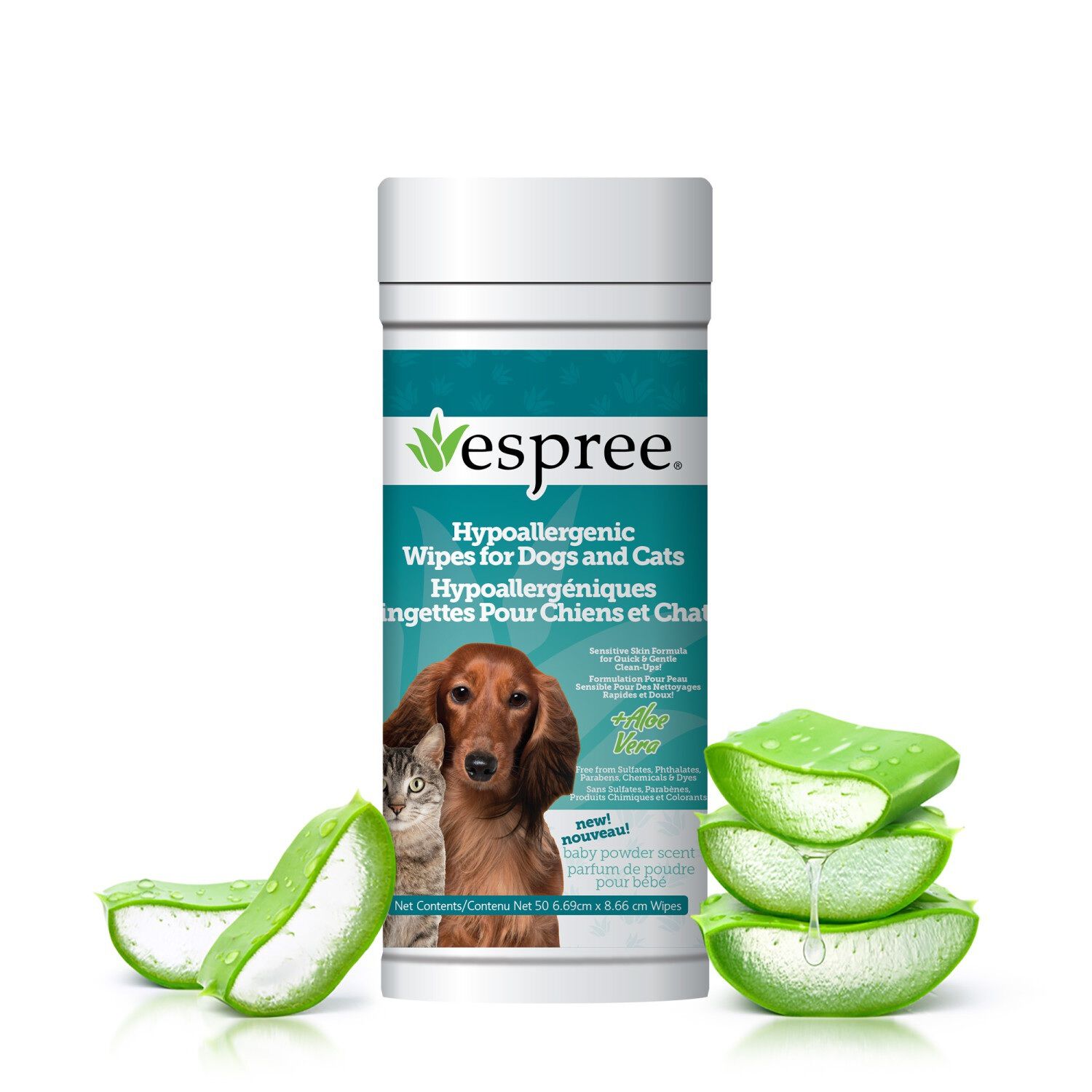 Espree Dog & Cat Hypoallergenic Aloe Grooming Wipes, 50-Count