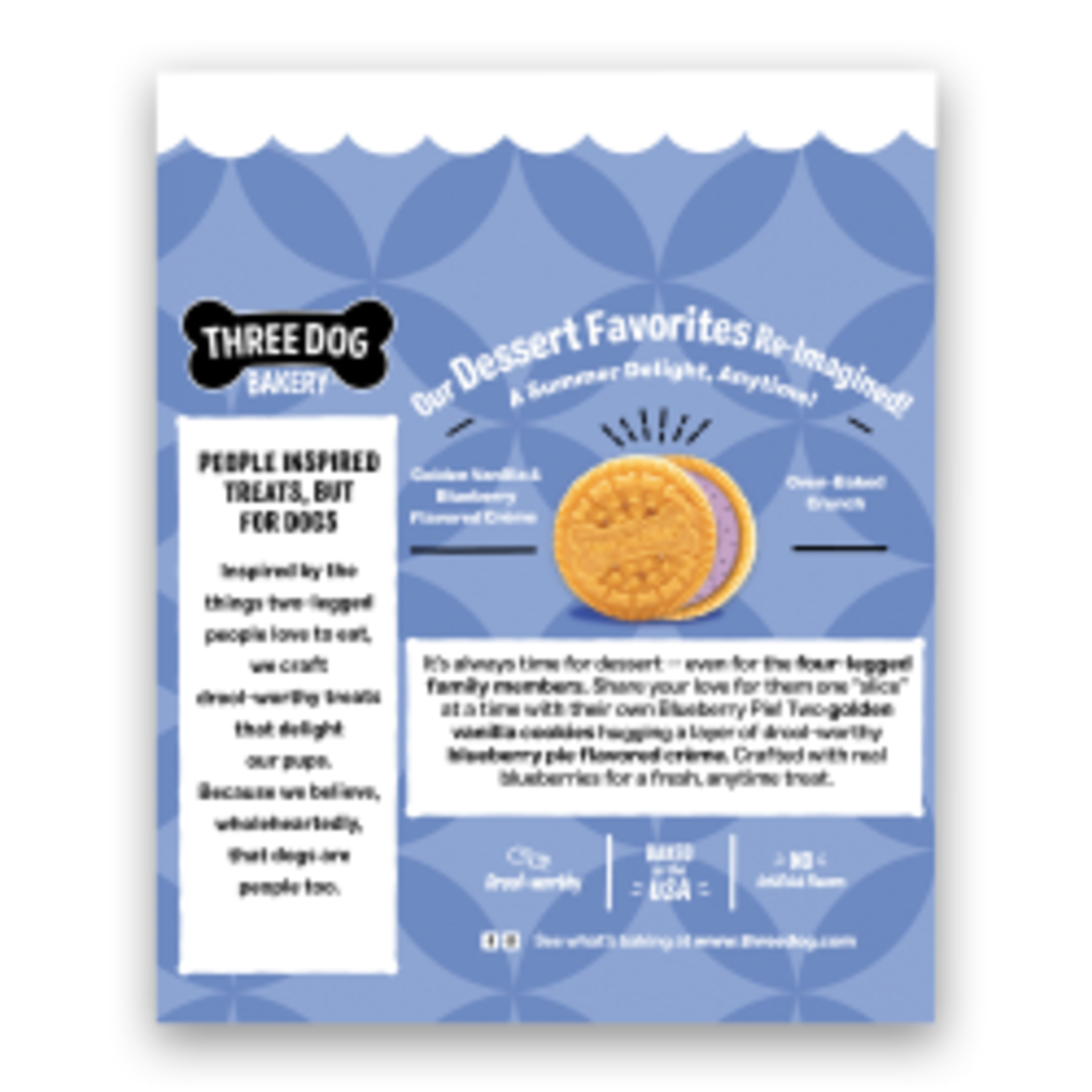 Three Dog Bakery Blueberry Pie Lick'n Crunch Cookies Dog Treats, 13-Oz