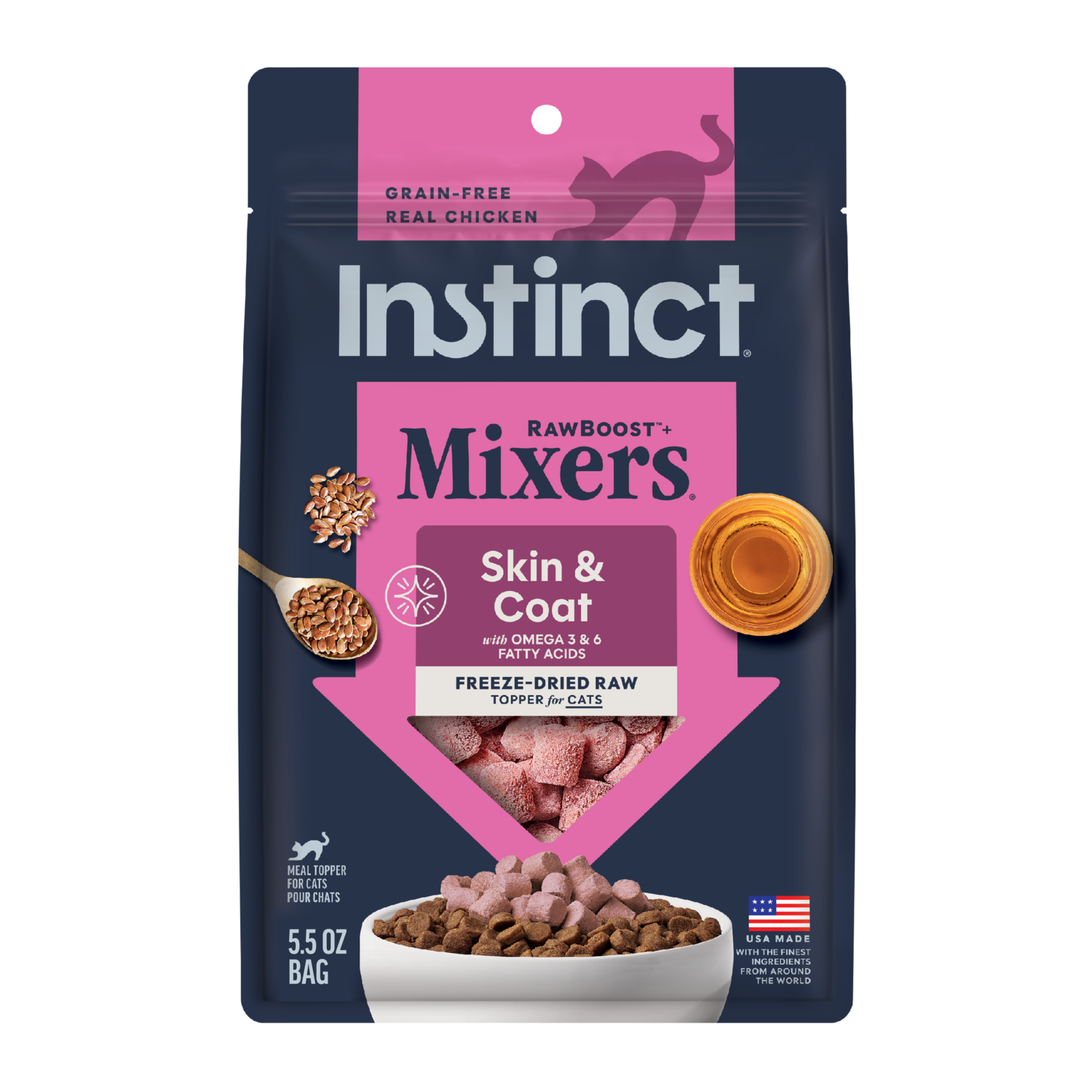 Instinct Rawboost Mixers Grain-Free Skin & Coat Health Recipe Cat Food Topper, 5.5-Oz Bag