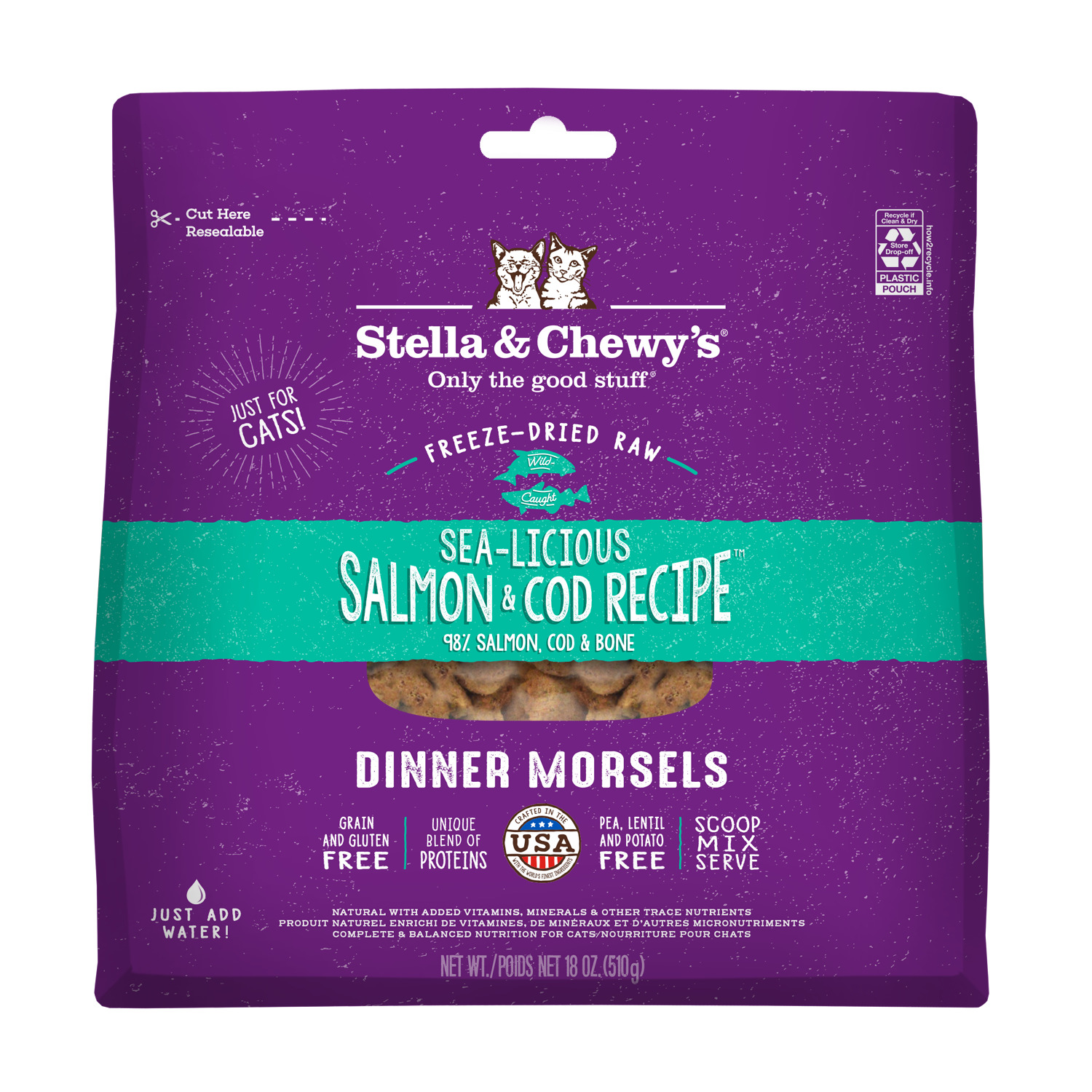 Stella & Chewy's Sea-Licious Salmon & Cod Dinner Morsels Freeze-Dried Raw Cat Food