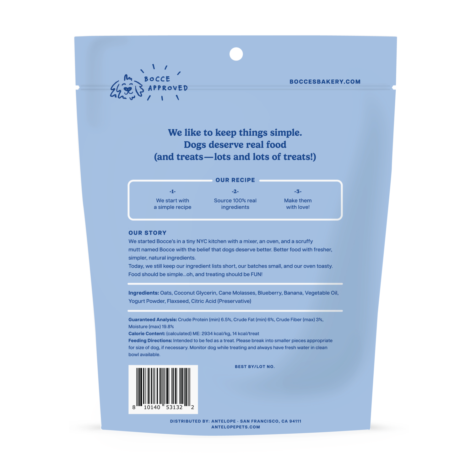 Bocce's Bakery Berry Yogurt Smoothie Soft & Chewy Dog Treats, Blueberry, Banana, & Yogurt Recipe; 12-Oz Bag
