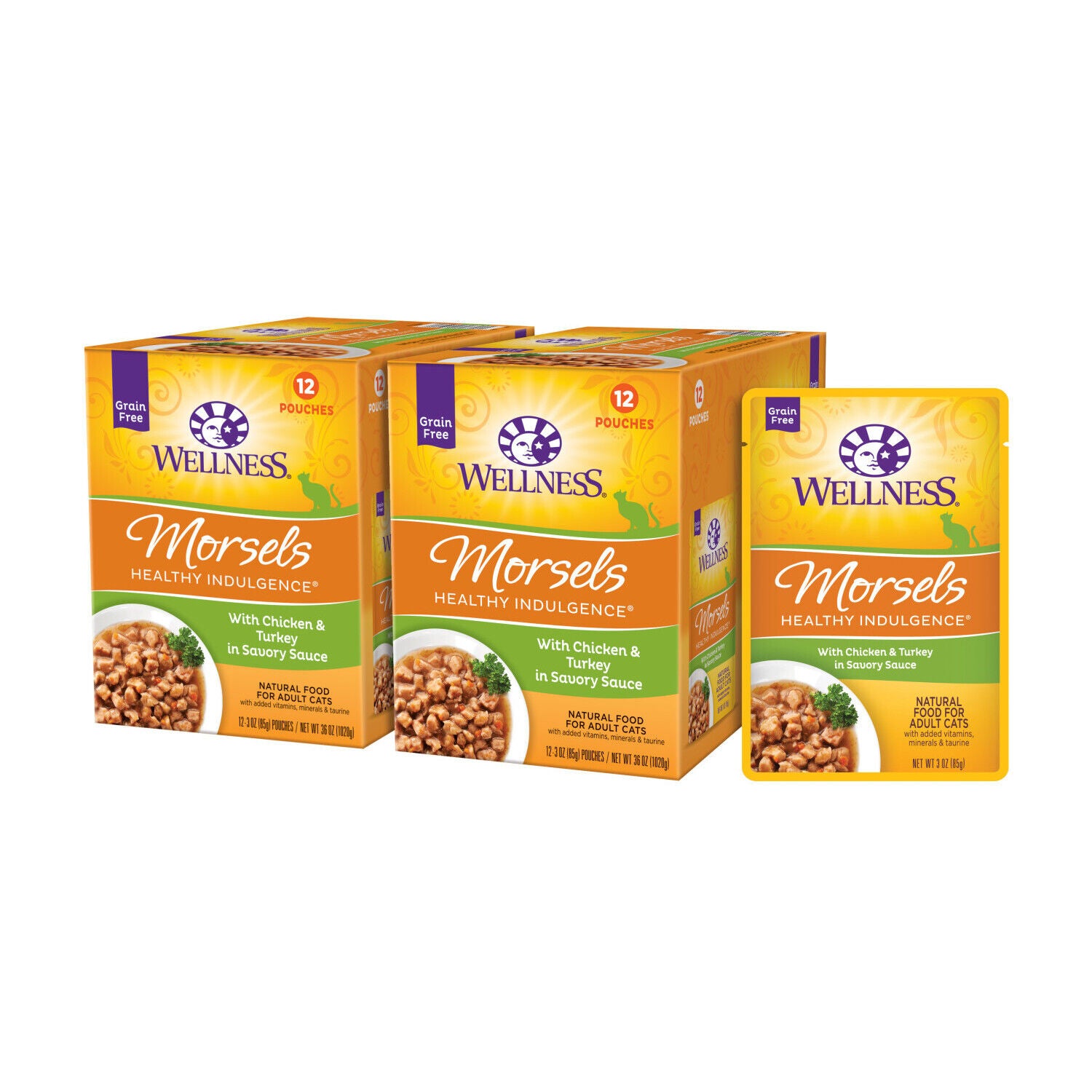 Wellness Healthly Indulgence Morsels Adult Wet Cat Food Chicken & Turkey Recipe, Natural, Protein-Rich, Grain Free, 3 Ounce Pouch